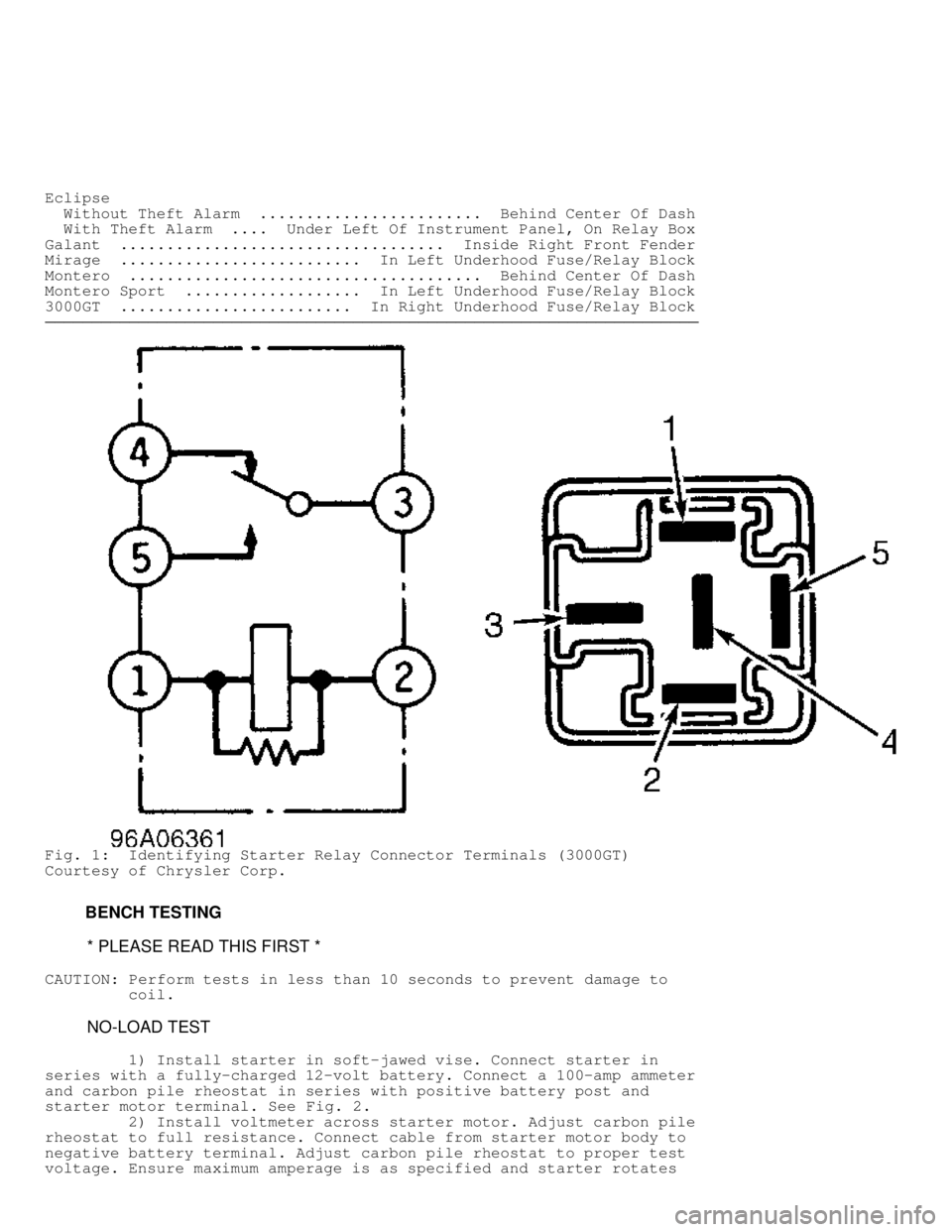 MITSUBISHI MONTERO 1998 Owners Manual Eclipse
Without Theft Alarm ........................ Behind Center Of Dash
With Theft Alarm .... Under Left Of Instrument Panel, On Relay Box
Galant ................................... Insid MITSUBISHI MONTERO 1998 Owners Manual Eclipse
Without Theft Alarm ........................ Behind Center Of Dash
With Theft Alarm .... Under Left Of Instrument Panel, On Relay Box
Galant ................................... Insid