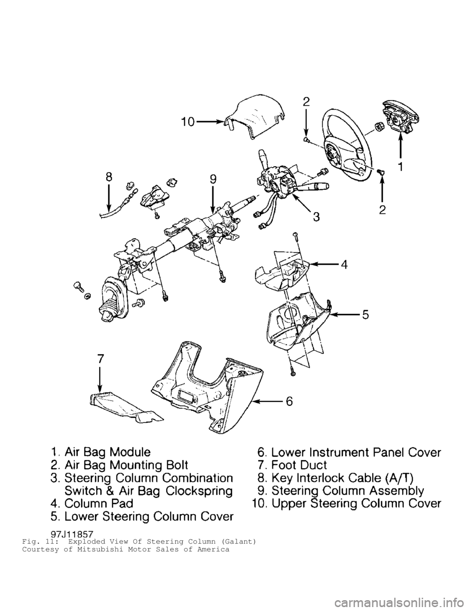 MITSUBISHI MONTERO 1998  Service Manual Fig. 11:  Exploded View Of Steering Column (Galant)
Courtesy of Mitsubishi Motor Sales of America                                          