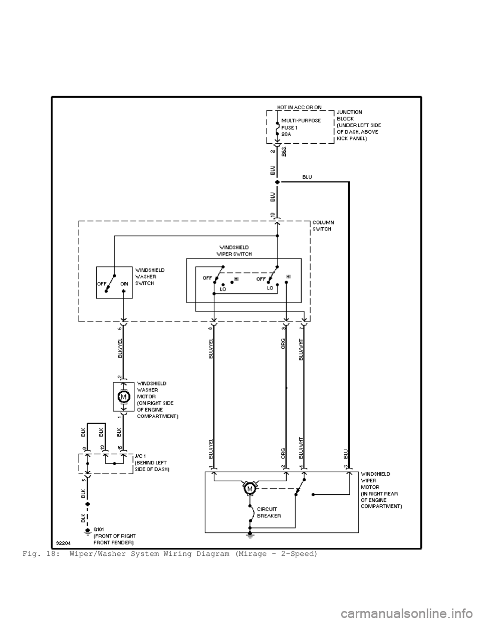 MITSUBISHI MONTERO 1998  Service Manual Fig. 18:  Wiper/Washer System Wiring Diagram (Mirage - 2-Speed)                                       