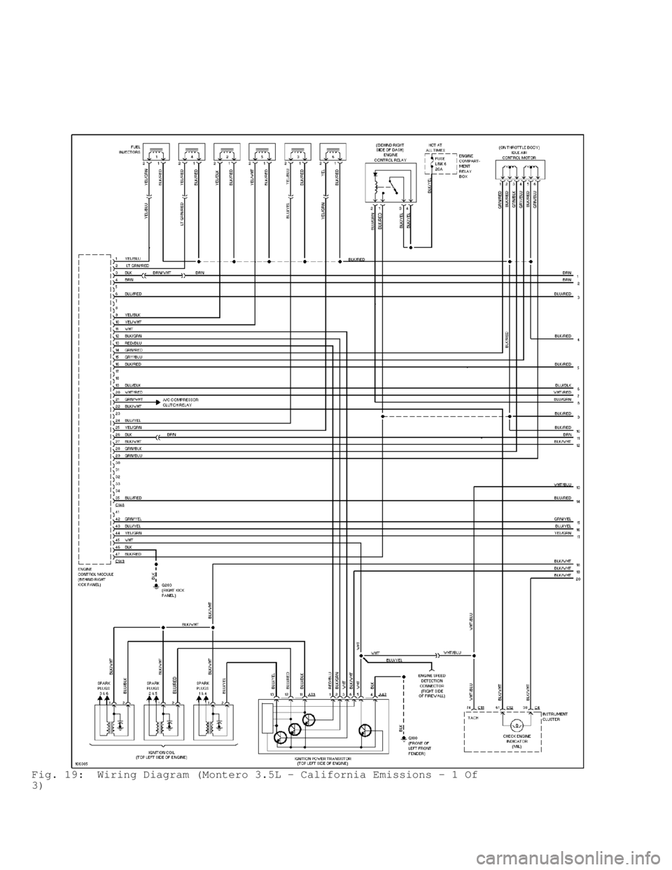 MITSUBISHI MONTERO 1998 Service Manual Fig. 19: Wiring Diagram (Montero 3.5L - California Emissions - 1 Of
3) MITSUBISHI MONTERO 1998 Service Manual Fig. 19: Wiring Diagram (Montero 3.5L - California Emissions - 1 Of
3)