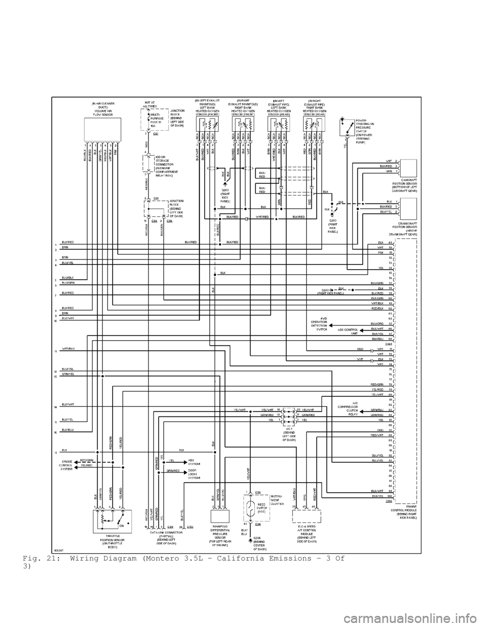 MITSUBISHI MONTERO 1998 Service Manual Fig. 21: Wiring Diagram (Montero 3.5L - California Emissions - 3 Of
3) MITSUBISHI MONTERO 1998 Service Manual Fig. 21: Wiring Diagram (Montero 3.5L - California Emissions - 3 Of
3)