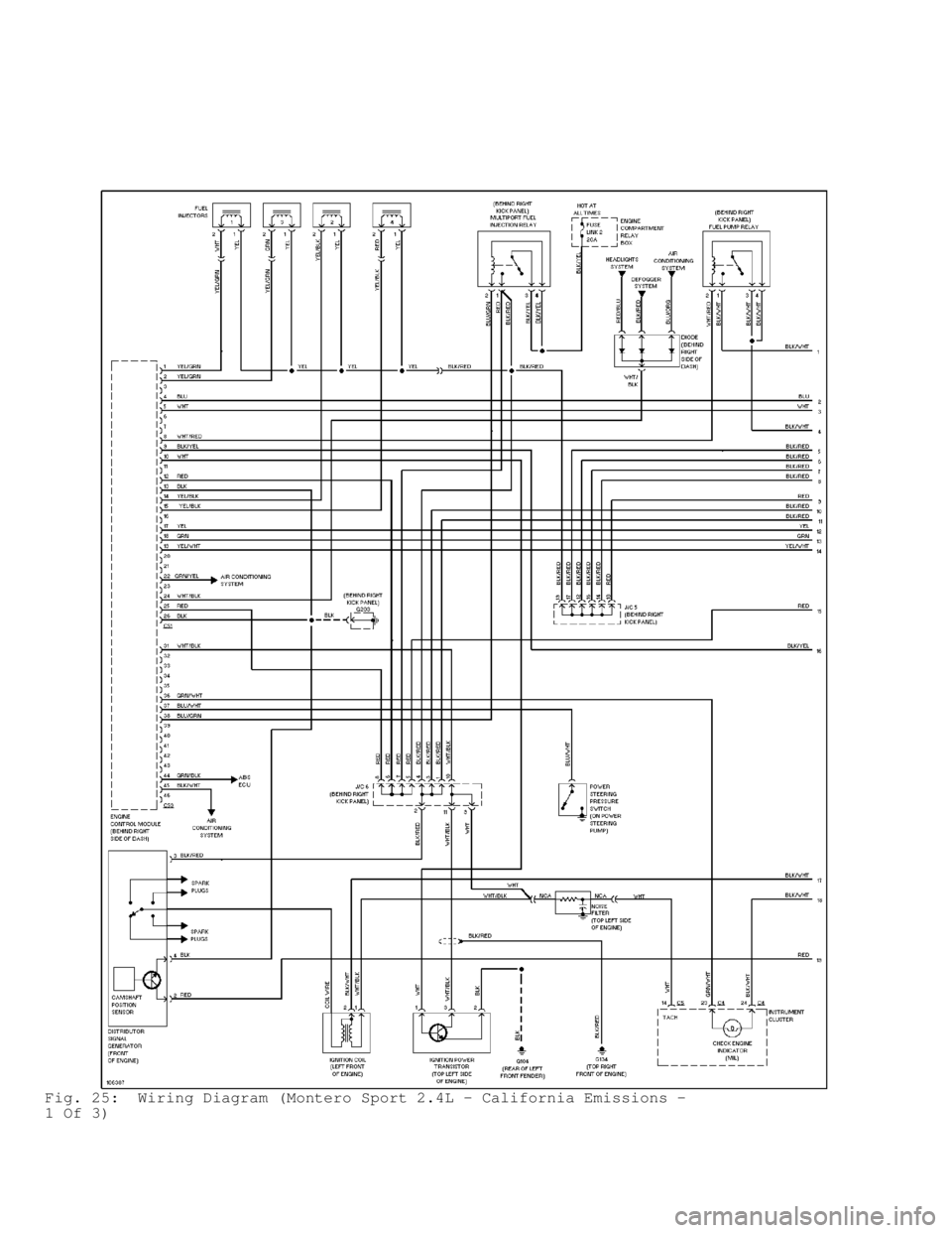 MITSUBISHI MONTERO 1998 Service Manual Fig. 25: Wiring Diagram (Montero Sport 2.4L - California Emissions -
1 Of 3) MITSUBISHI MONTERO 1998 Service Manual Fig. 25: Wiring Diagram (Montero Sport 2.4L - California Emissions -
1 Of 3)
