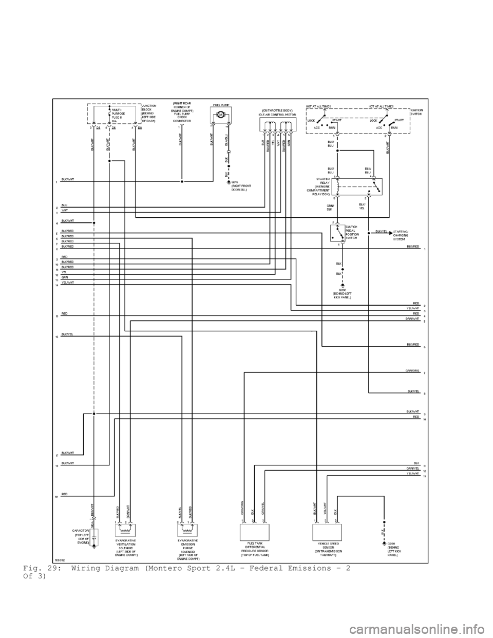 MITSUBISHI MONTERO 1998 Service Manual Fig. 29: Wiring Diagram (Montero Sport 2.4L - Federal Emissions - 2
Of 3) MITSUBISHI MONTERO 1998 Service Manual Fig. 29: Wiring Diagram (Montero Sport 2.4L - Federal Emissions - 2
Of 3)