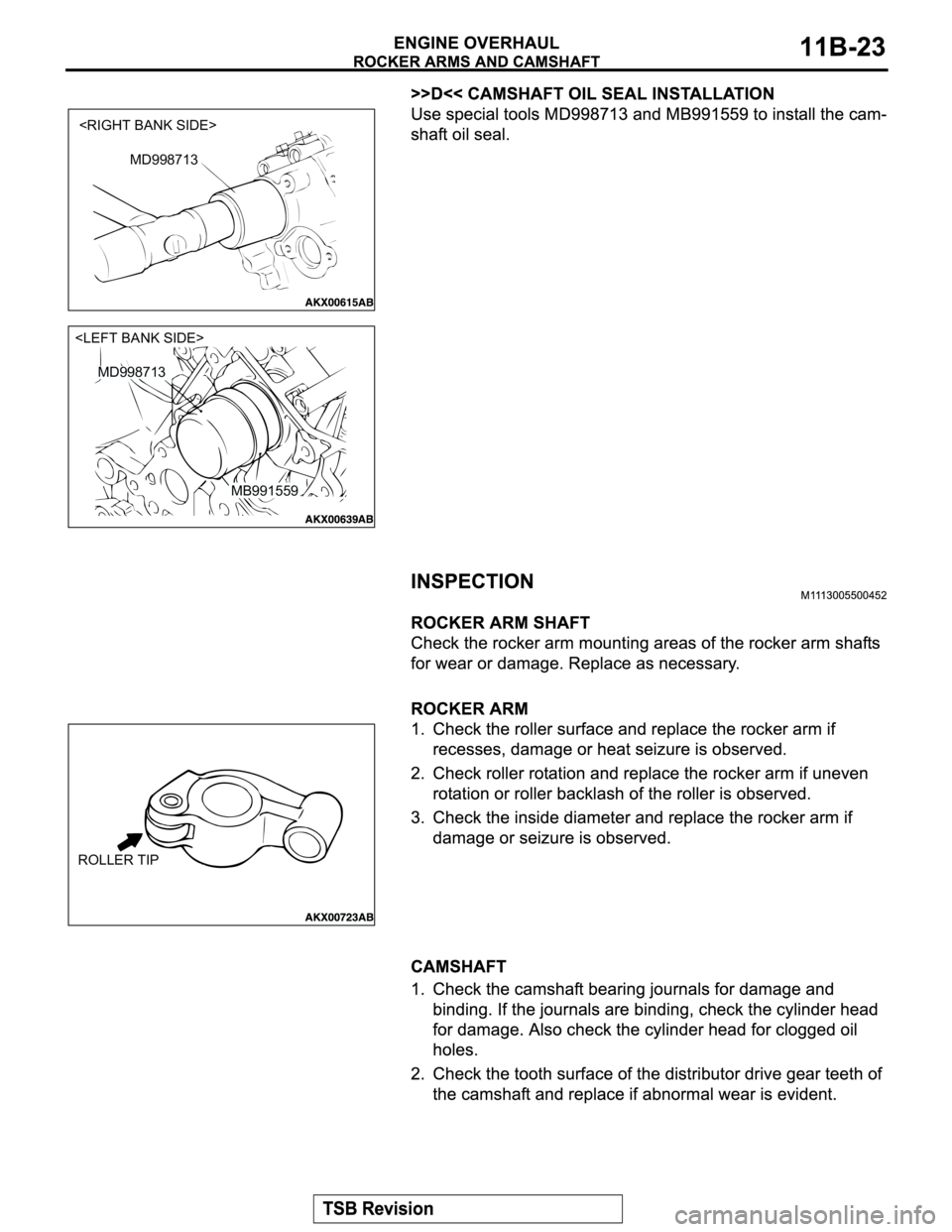 MITSUBISHI MONTERO SPORT 2004 Service Repair Manual <RIGHT BANK SIDE>
MD998713
<LEFT BANK SIDE>
MB991559
MD998713
ROLLER TIP MITSUBISHI MONTERO SPORT 2004 Service Repair Manual <RIGHT BANK SIDE>
MD998713
<LEFT BANK SIDE>
MB991559
MD998713
ROLLER TIP