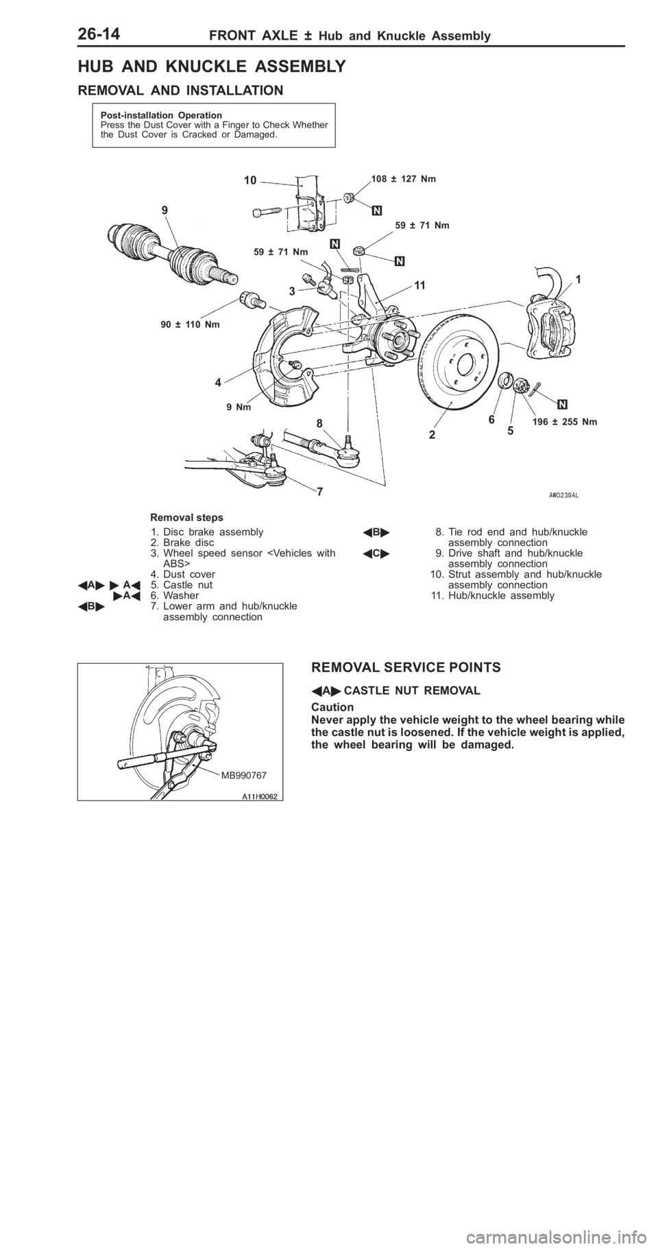 MITSUBISHI PAJERO PININ 2000  Workshop Manual �*
�,� �� �+�- ��) �+�,��)��	 �� � � �	� ���;
R EM OVA L  A ND  IN STA LLA TIO N 3
2 1
56
89 1
0 1
1 5
9  ±  7 1  N m 5
9  ±  7 1  N m 9
0  ±  1 1 0  N m 9
 N m 