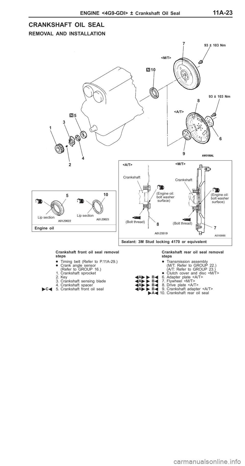 MITSUBISHI PAJERO PININ 2000 Repair Manual �
�"��+�)� �* ��� ��( �� ��  �	� �
R EM OVA L  A ND  IN STA LLA TIO N v
ng ar F ton. u
E ngin e  o il 5
8
7
8
4
9
3  ±  1 03  N m
9
C ra nksh aft (
E ngin e o il:
b olt   w ash er
  s u rf