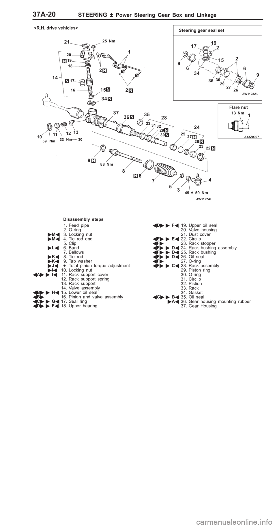 MITSUBISHI PAJERO PININ 2000  Workshop Manual �2
�0 �1
�4 �.
�5 �2
�4 �2
�6 �2
�3 �.
�4
1
7
1
8
1
9
2
0
2
1
19
2 3
49  ±  5 9  N m 4
7 2
8 2
4
9 1
7 2
6 3
4 1
5 2
6 9 2
7
26
D is assem bly  s te p s
1 . Feed  p ip e
2 . O -rin g
� M 3. Lockin g
