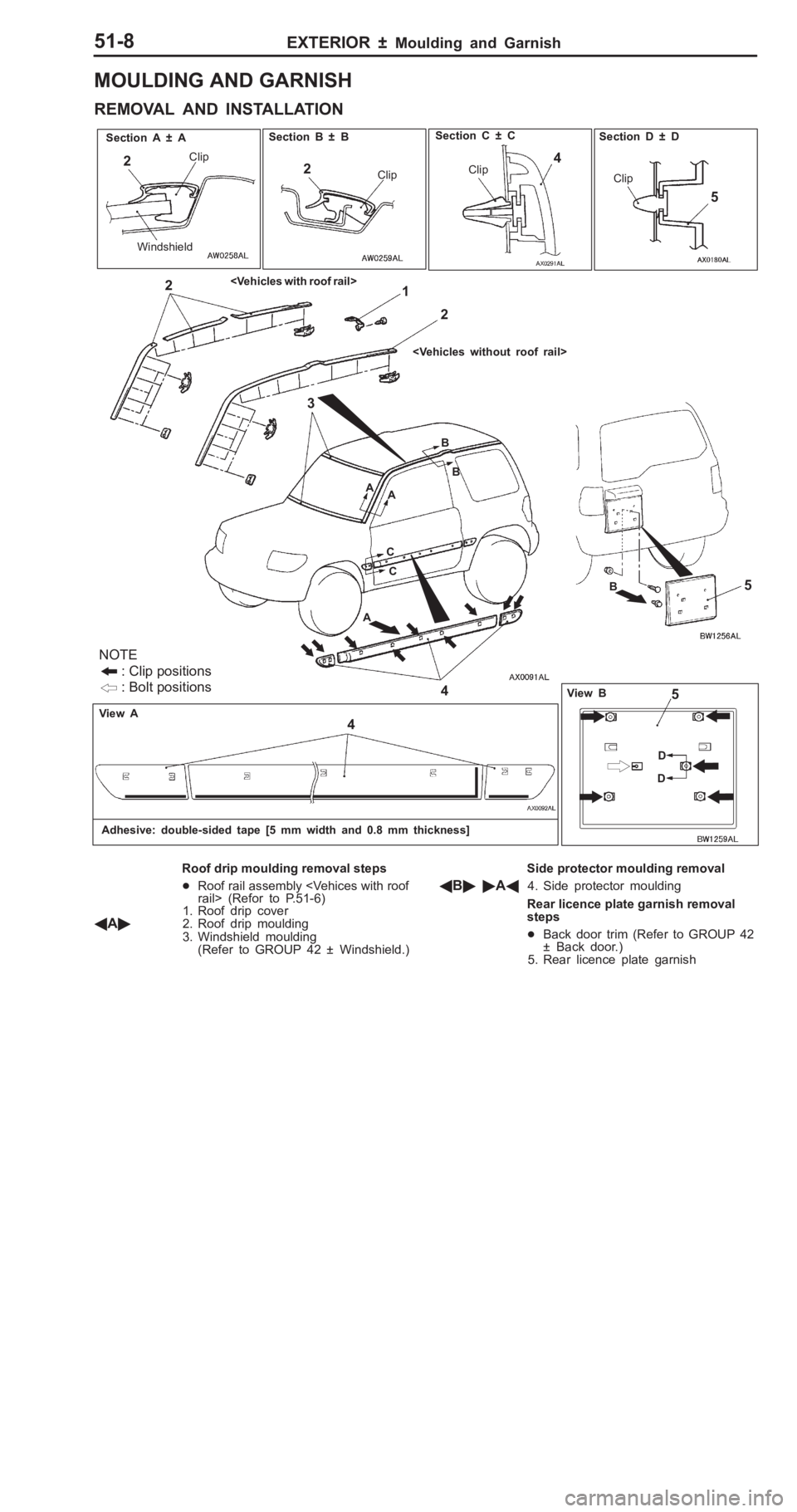 MITSUBISHI PAJERO PININ 2000  Workshop Manual �
�(�,��- ��+ � �� �+�-�� ��"�+��  �*
R EM OVA L  A ND  IN STA LLA TIO N S
ectio n  C  ±  C
C lip :
 B olt  p osit io ns 