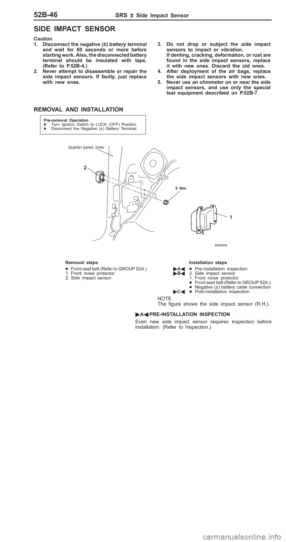 MITSUBISHI PAJERO PININ 2000  Workshop Manual � 
��- �	 ��� �� �� ��  �	�+ � �( �"
C au tio n
1 . Dis co nnect t h e n eg ativ e  ( ± ) b atte ry  t e rm in al
a n d  w ait  f o r  6 0  s eco nds  o r  m ore  b efo re
s ta rtin g w ork 