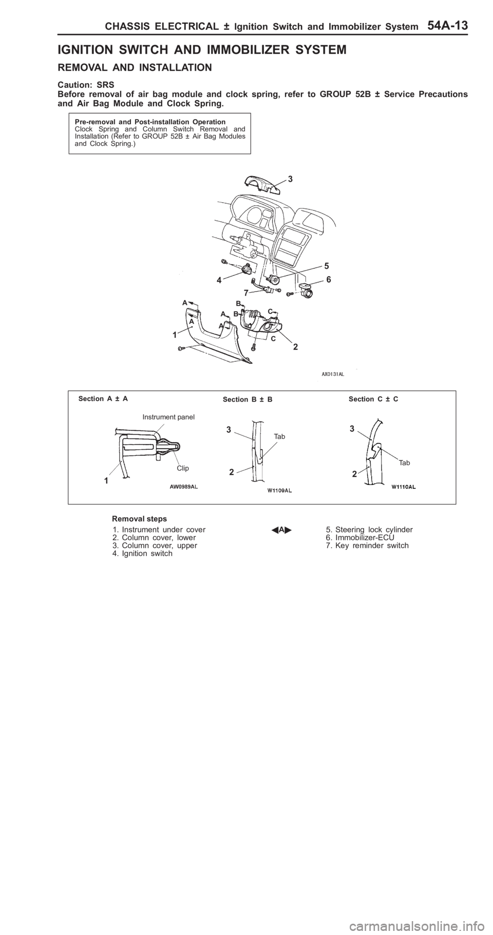 MITSUBISHI PAJERO PININ 2000  Workshop Manual �
� �+�� ��( �+ ��  �# �� � �* �� �+�- ��� ��(��� ��R �	 �" ��  �;� ��	 �
R EM OVA L  A ND  IN STA LLA TIO N
C au tio n: S R S
B efo re  r e m oval o f a ir  b ag  m odule  a n d