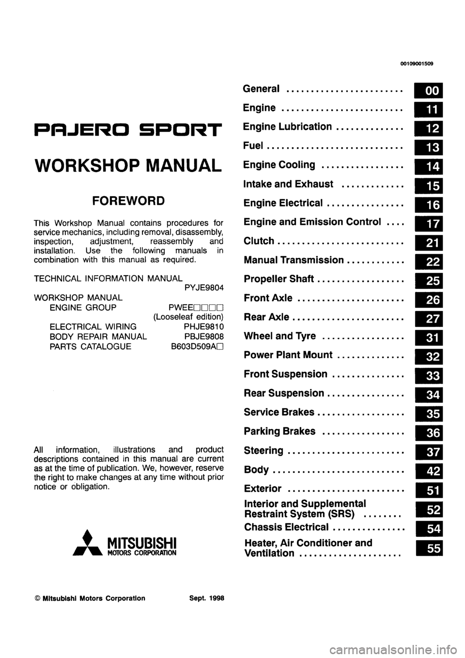 MITSUBISHI PAJERO SPORT 1999 Workshop Manual MITSUBISHI PAJERO SPORT 1999 Workshop Manual