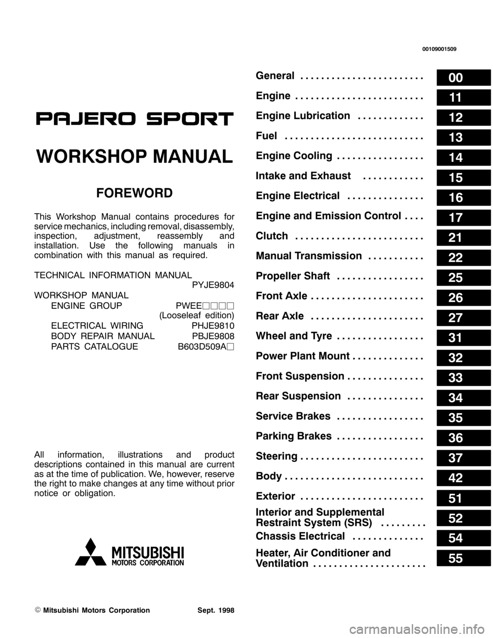 MITSUBISHI PAJERO SPORT 1998  Workshop Manual 