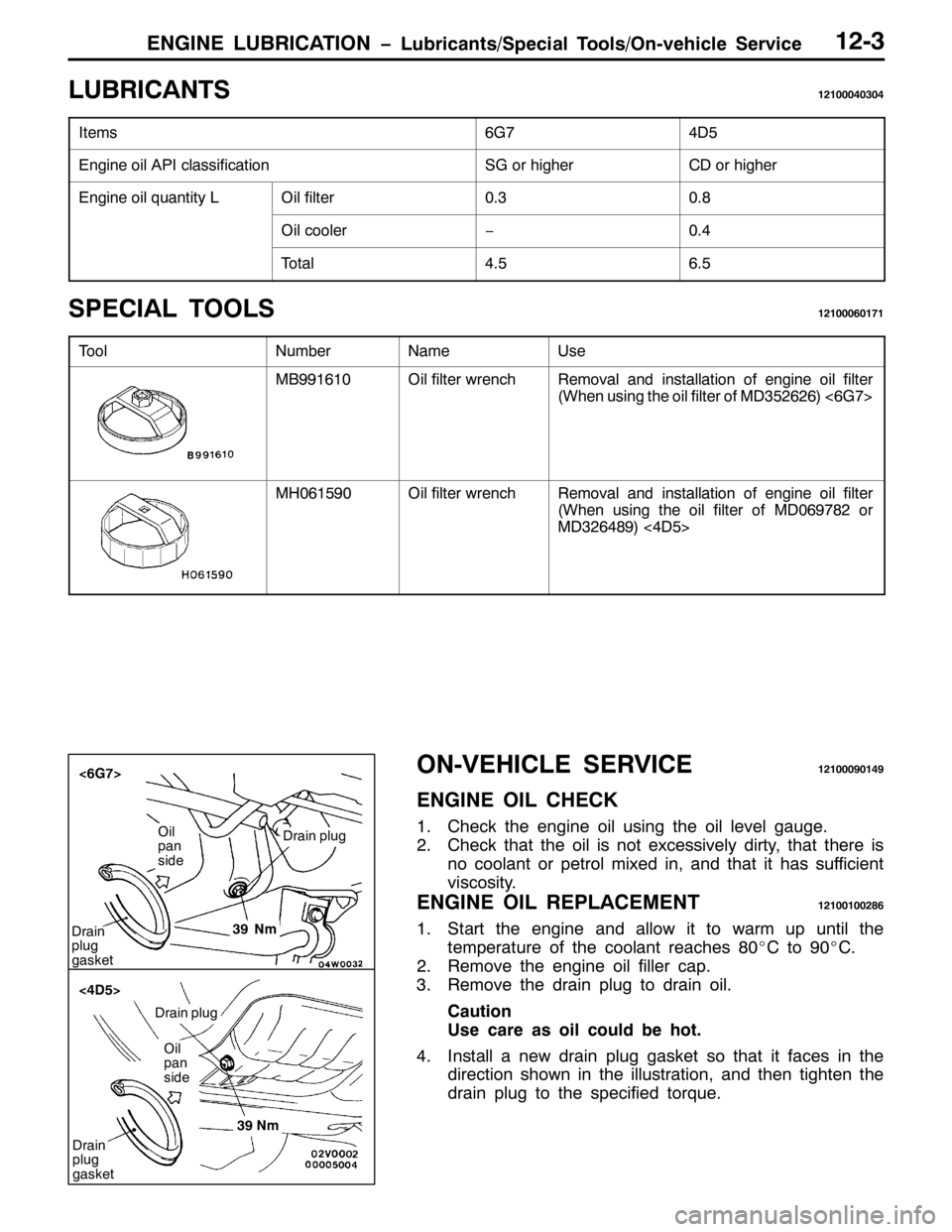 MITSUBISHI PAJERO SPORT 1998 Workshop Manual (1*,1( /8%5,&$7,21 ï/XEULFDQWV26SHFLDO 7RROV22Q0YHKLFOH 6HUYLFH4506
/8%5,&$17645433373637
,WHPV9*:78
(QJLQH RLO $3, FODVVLILFDWLRQ6* RU KLJKHU& RU KLJKHU
(QJLQH RLO TXDQWLW\ /2LO ILOWHU31631;
2LO F MITSUBISHI PAJERO SPORT 1998 Workshop Manual (1*,1( /8%5,&$7,21 ï/XEULFDQWV26SHFLDO 7RROV22Q0YHKLFOH 6HUYLFH4506
/8%5,&$17645433373637
,WHPV9*:78
(QJLQH RLO $3, FODVVLILFDWLRQ6* RU KLJKHU& RU KLJKHU
(QJLQH RLO TXDQWLW\ /2LO ILOWHU31631;
2LO F