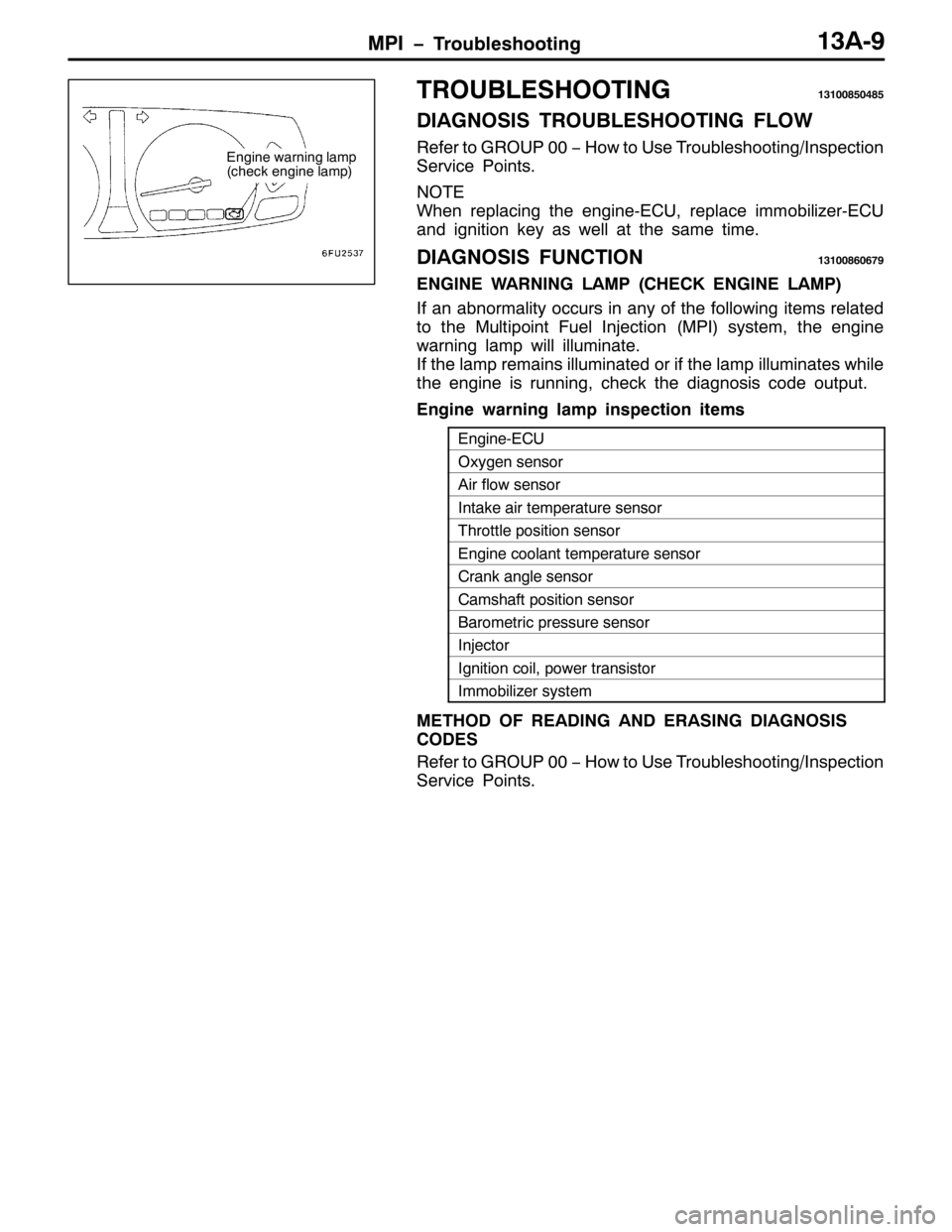 MITSUBISHI PAJERO SPORT 1998 Workshop Manual 03, ï7URXEOHVKRRWLQJ46$0<
7528%/(6+227,1*46433;837;8
,$*126,6 7528%/(6+227,1* )/2:
5HIHU WR *528333ï +RZ WR 8VH 7URXEOHVKRRWLQJ2,QVSHFWLRQ
6HUYLFH 3RLQWV1
127(
:KHQ UHSODFLQJ WKH HQJLQH0(&8/UHSODFH MITSUBISHI PAJERO SPORT 1998 Workshop Manual 03, ï7URXEOHVKRRWLQJ46$0<
7528%/(6+227,1*46433;837;8
,$*126,6 7528%/(6+227,1* )/2:
5HIHU WR *528333ï +RZ WR 8VH 7URXEOHVKRRWLQJ2,QVSHFWLRQ
6HUYLFH 3RLQWV1
127(
:KHQ UHSODFLQJ WKH HQJLQH0(&8/UHSODFH