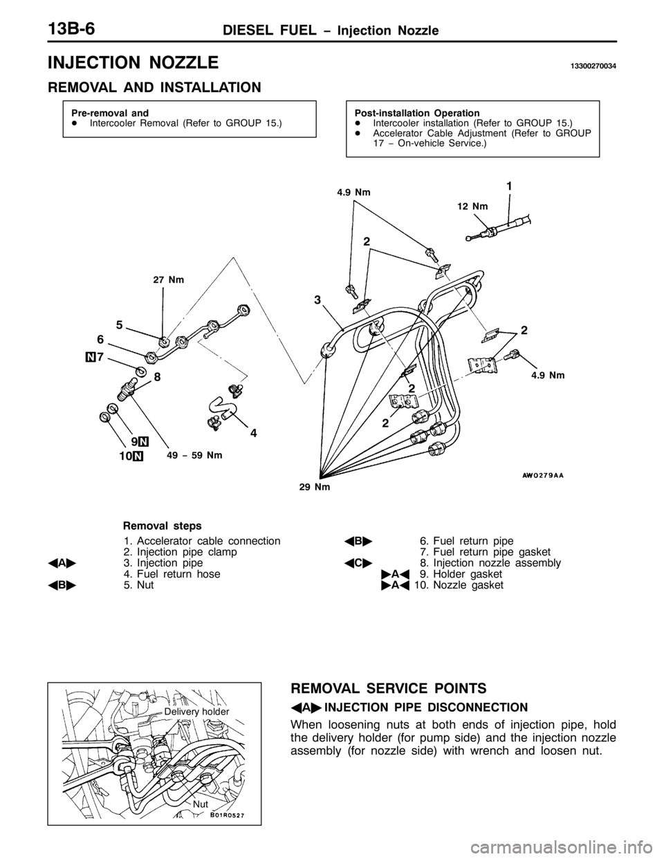MITSUBISHI PAJERO SPORT 1998  Workshop Manual ,(6(/ )8(/ ï,QMHFWLRQ 1R]]OH46%09
,1-(&7,21 12==/(466335:3367
5(029$/ $1 ,167$//$7,21
3UH0UHPRYDO DQG
-,QWHUFRROHU 5HPRYDO+5HIHU WR *5283481,3RVW0LQVWDOODWLRQ 2SHUDWLRQ
-,QWHUFRROHU LQVWDOODWLRQ+5H