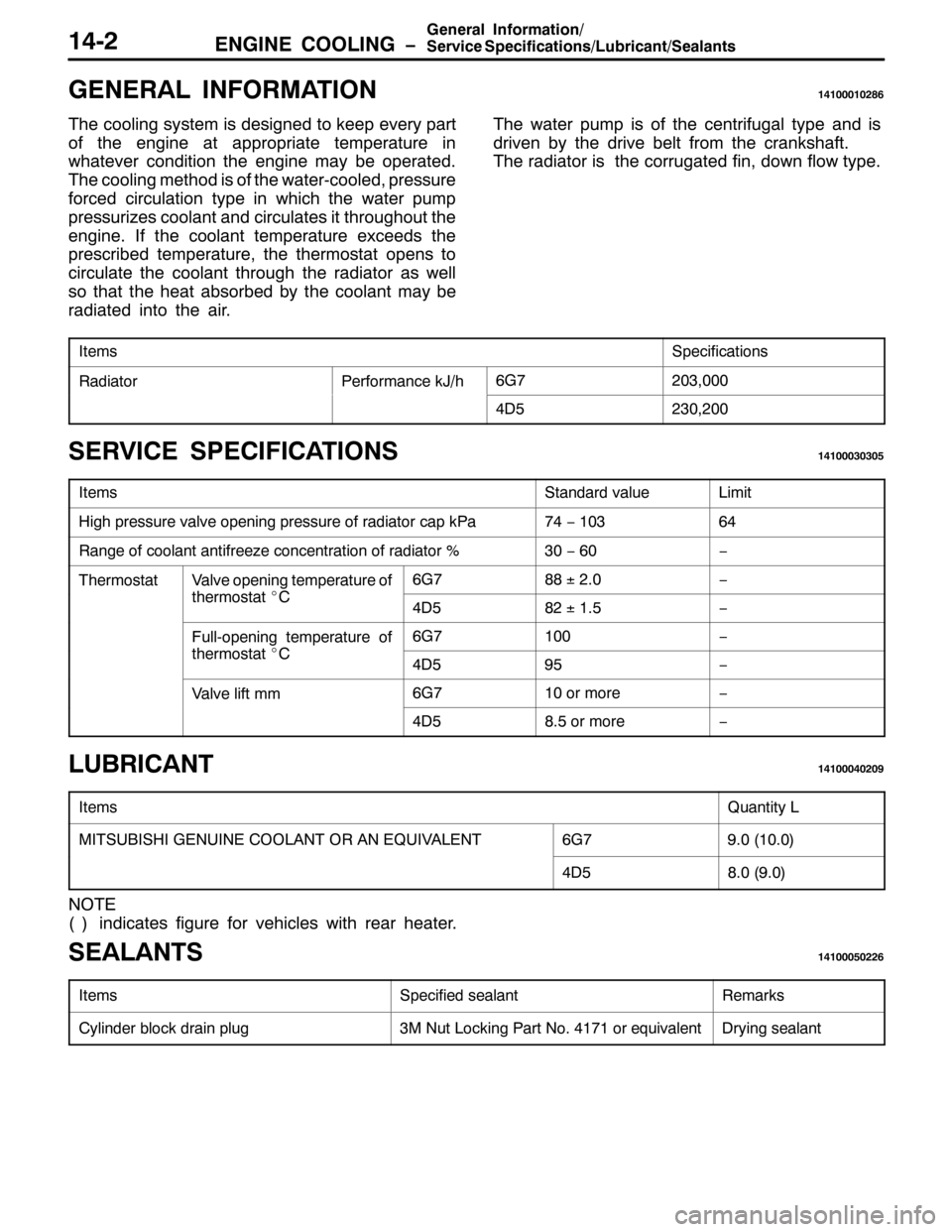 MITSUBISHI PAJERO SPORT 1998 Workshop Manual (1*,1( &22/,1* ï
*HQHUDO ,QIRUPDWLRQ2
6HUYLFH 6SHFLILFDWLRQV2/XEULFDQW26HDODQWV4705
*(1(5$/ ,1)250$7,21474333435;9
7KH FRROLQJ V\VWHP LV GHVLJQHG WR NHHS HYHU\ SDUW
RI WKH HQJLQH DW DSSURSULDWH WHPSH MITSUBISHI PAJERO SPORT 1998 Workshop Manual (1*,1( &22/,1* ï
*HQHUDO ,QIRUPDWLRQ2
6HUYLFH 6SHFLILFDWLRQV2/XEULFDQW26HDODQWV4705
*(1(5$/ ,1)250$7,21474333435;9
7KH FRROLQJ V\VWHP LV GHVLJQHG WR NHHS HYHU\ SDUW
RI WKH HQJLQH DW DSSURSULDWH WHPSH