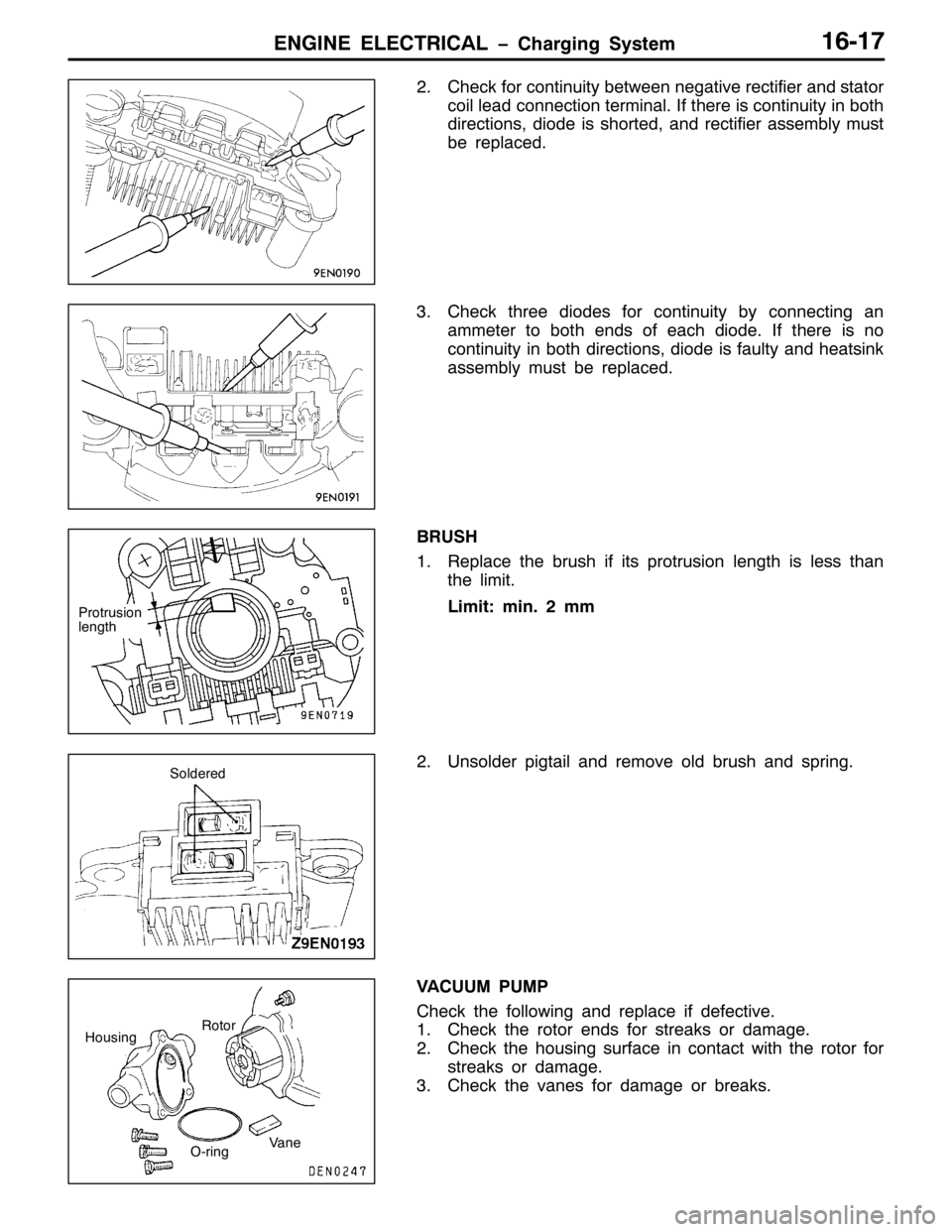 MITSUBISHI PAJERO SPORT 1998  Workshop Manual (1*,1( (/(&75,&$/ ï&KDUJLQJ 6\VWHP4904:
51&KHFN IRU FRQWLQXLW\ EHWZHHQ QHJDWLYH UHFWLILHU DQG VWDWRU
FRLO OHDG FRQQHFWLRQ WHUPLQDO1,I WKHUH LV FRQWLQXLW\ LQ ERWK
GLUHFWLRQV/GLRGH LV VKRUWHG/DQG UHFWL