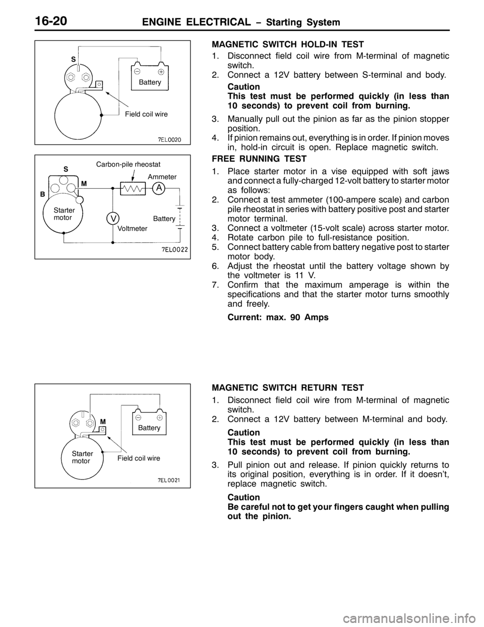 MITSUBISHI PAJERO SPORT 1998  Workshop Manual (1*,1( (/(&75,&$/ ï6WDUWLQJ 6\VWHP(1*,1( (/(&75,&$/ ï6WDUWLQJ 6\VWHP49053
0$*1(7,& 6:,7&+ +2/0,1 7(67
41LVFRQQHFW ILHOG FRLO ZLUH IURP 00WHUPLQDO RI PDJQHWLF
VZLWFK1
51&RQQHFW D459 EDWWHU\ EHWZHHQ