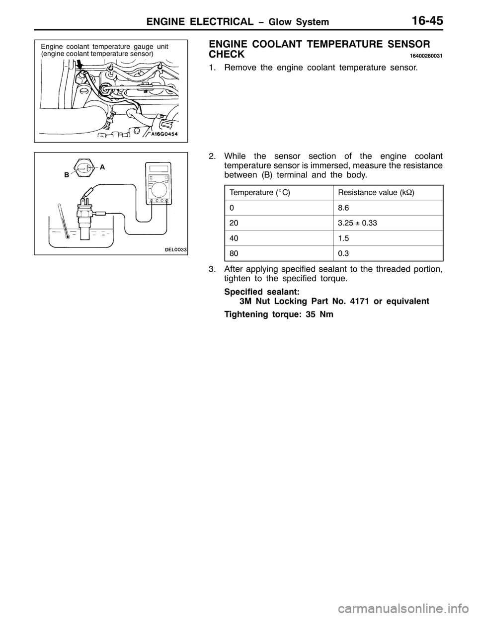 MITSUBISHI PAJERO SPORT 1998 Workshop Manual (1*,1( (/(&75,&$/ ï*ORZ 6\VWHP49078
(1*,1( &22/$17 7(03(5$785( 6(1625
&+(&.
497335;3364
415HPRYH WKH HQJLQH FRRODQW WHPSHUDWXUH VHQVRU1
51:KLOH WKH VHQVRU VHFWLRQ RI WKH HQJLQH FRRODQW
WHPSHUDWXUH VH MITSUBISHI PAJERO SPORT 1998 Workshop Manual (1*,1( (/(&75,&$/ ï*ORZ 6\VWHP49078
(1*,1( &22/$17 7(03(5$785( 6(1625
&+(&.
497335;3364
415HPRYH WKH HQJLQH FRRODQW WHPSHUDWXUH VHQVRU1
51:KLOH WKH VHQVRU VHFWLRQ RI WKH HQJLQH FRRODQW
WHPSHUDWXUH VH