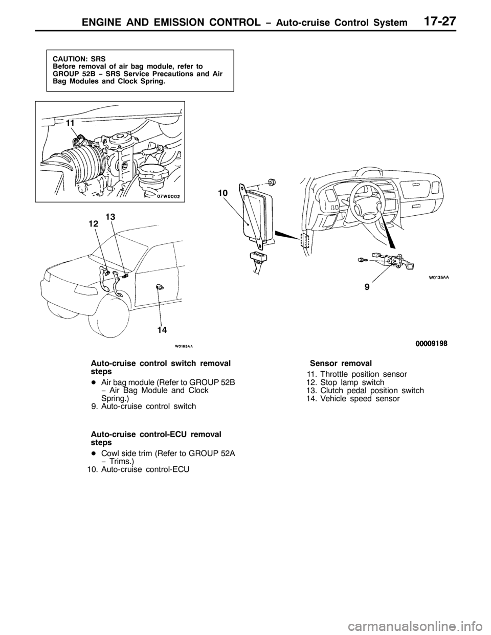 MITSUBISHI PAJERO SPORT 1998 Workshop Manual (1*,1( $1 (0,66,21 &21752/ ï$XWR0FUXLVH &RQWURO 6\VWHP4:05:
&$87,21=656
%HIRUH UHPRYDO RI DLU EDJ PRGXOH/UHIHU WR
*528385% ï 656 6HUYLFH 3UHFDXWLRQV DQG $LU
%DJ 0RGXOHV DQG &ORFN 6SULQJ1
44
47 46
4 MITSUBISHI PAJERO SPORT 1998 Workshop Manual (1*,1( $1 (0,66,21 &21752/ ï$XWR0FUXLVH &RQWURO 6\VWHP4:05:
&$87,21=656
%HIRUH UHPRYDO RI DLU EDJ PRGXOH/UHIHU WR
*528385% ï 656 6HUYLFH 3UHFDXWLRQV DQG $LU
%DJ 0RGXOHV DQG &ORFN 6SULQJ1
44
47 46
4