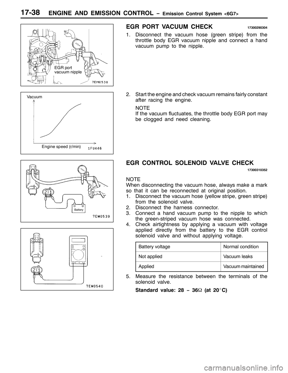 MITSUBISHI PAJERO SPORT 1998 Workshop Manual (1*,1( $1 (0,66,21 &21752/ ï(PLVVLRQ &RQWURO 6\VWHP?9*:!4:06;
(*5 3257 9$&880 &+(&.4:6335<3637
41LVFRQQHFW WKH YDFXXP KRVH+JUHHQ VWULSH,IURP WKH
WKURWWOH ERG\ (*5 YDFXXP QLSSOH DQG FRQQHFW D KDQG
Y MITSUBISHI PAJERO SPORT 1998 Workshop Manual (1*,1( $1 (0,66,21 &21752/ ï(PLVVLRQ &RQWURO 6\VWHP?9*:!4:06;
(*5 3257 9$&880 &+(&.4:6335<3637
41LVFRQQHFW WKH YDFXXP KRVH+JUHHQ VWULSH,IURP WKH
WKURWWOH ERG\ (*5 YDFXXP QLSSOH DQG FRQQHFW D KDQG
Y