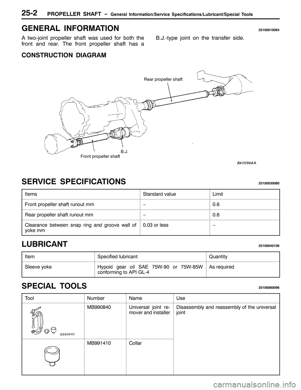 MITSUBISHI PAJERO SPORT 1998 Workshop Manual 3523(//(5 6+$)7ï*HQHUDO ,QIRUPDWLRQ26HUYLFH 6SHFLILFDWLRQV2/XEULFDQW26SHFLDO 7RROV5805
*(1(5$/ ,1)250$7,21584333433;7
$WZR0MRLQW SURSHOOHU VKDIW ZDV XVHG IRU ERWK WKH
IURQW DQG UHDU17KH IURQW SURSHOO MITSUBISHI PAJERO SPORT 1998 Workshop Manual 3523(//(5 6+$)7ï*HQHUDO ,QIRUPDWLRQ26HUYLFH 6SHFLILFDWLRQV2/XEULFDQW26SHFLDO 7RROV5805
*(1(5$/ ,1)250$7,21584333433;7
$WZR0MRLQW SURSHOOHU VKDIW ZDV XVHG IRU ERWK WKH
IURQW DQG UHDU17KH IURQW SURSHOO