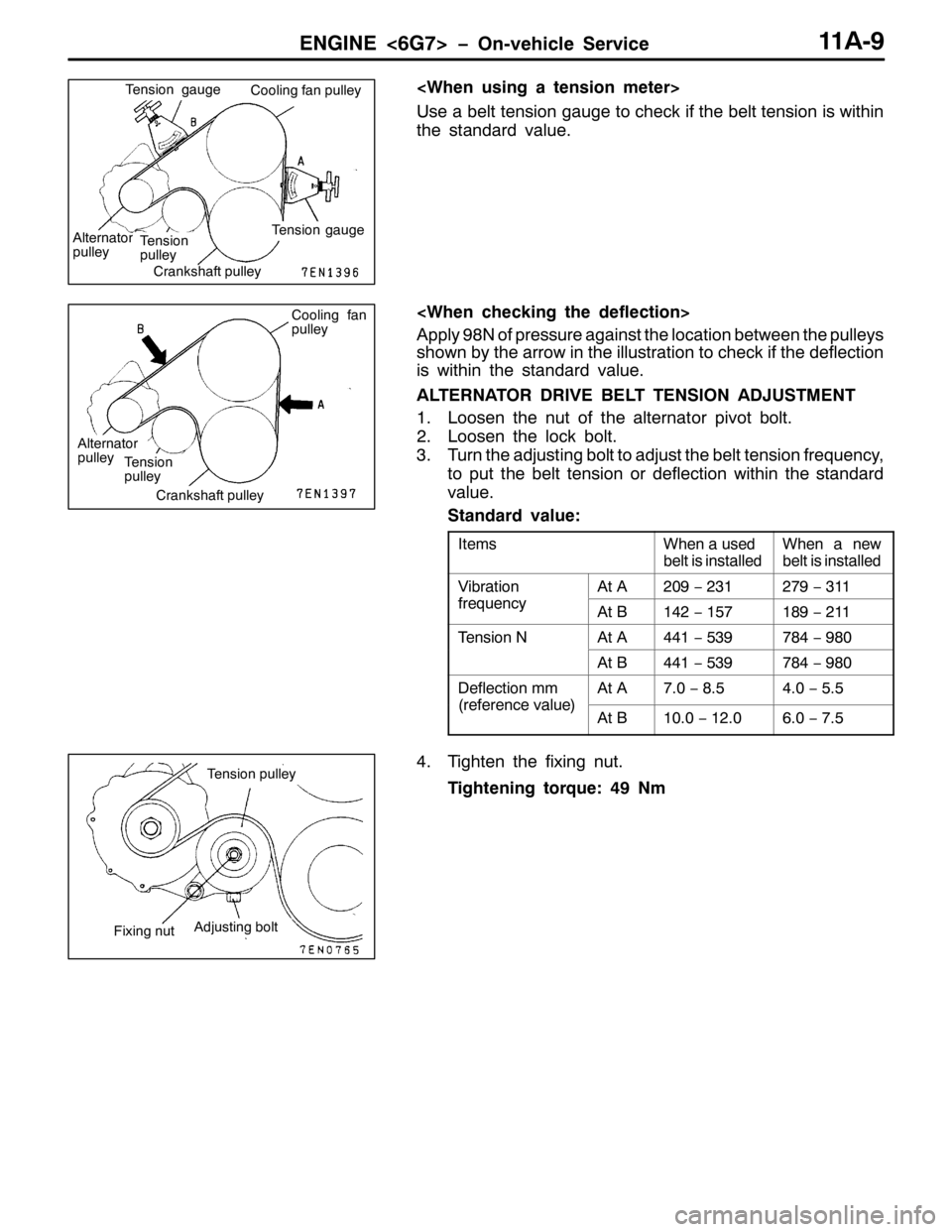 MITSUBISHI PAJERO SPORT 1998 Service Manual (1*,1(?9*:!ï2Q0YHKLFOH 6HUYLFH44$0<
?:KHQ XVLQJ D WHQVLRQ PHWHU!
8VH D EHOW WHQVLRQ JDXJH WR FKHFN LI WKH EHOW WHQVLRQ LV ZLWKLQ
WKH VWDQGDUG YDOXH1
?:KHQ FKHFNLQJ WKH GHIOHFWLRQ!
$SSO\<;1 RI SUHVVXU MITSUBISHI PAJERO SPORT 1998 Service Manual (1*,1(?9*:!ï2Q0YHKLFOH 6HUYLFH44$0<
?:KHQ XVLQJ D WHQVLRQ PHWHU!
8VH D EHOW WHQVLRQ JDXJH WR FKHFN LI WKH EHOW WHQVLRQ LV ZLWKLQ
WKH VWDQGDUG YDOXH1
?:KHQ FKHFNLQJ WKH GHIOHFWLRQ!
$SSO\<;1 RI SUHVVXU