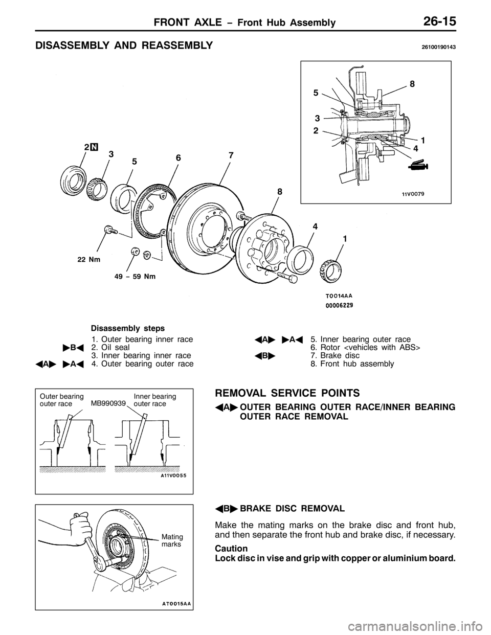 MITSUBISHI PAJERO SPORT 1998  Workshop Manual )5217 $;/( ï)URQW +XE $VVHPEO\59048
,6$66(0%/< $1 5($66(0%/<594334<3476
551P
7<ï8<1P
4
56
7 8;
4 6
7 89:
;
5
LVDVVHPEO\ VWHSV
412XWHU EHDULQJ LQQHU UDFH
ò
%*512LO VHDO
61,QQHU EHDULQJ LQQHU UDFH