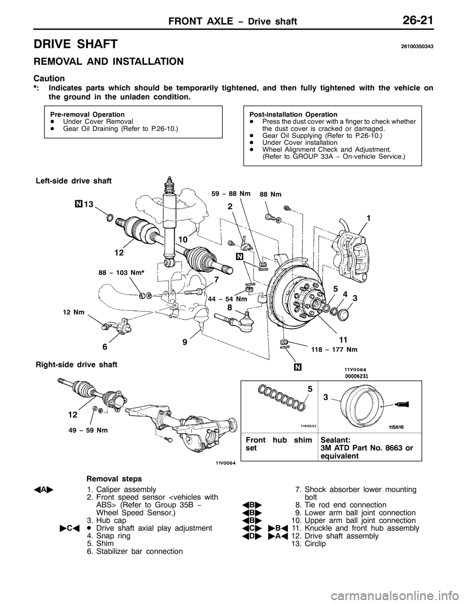 MITSUBISHI PAJERO SPORT 1998 Workshop Manual )5217 $;/( ïULYH VKDIW59054
5,9( 6+$)759433683676
5(029$/ $1 ,167$//$7,21
&DXWLRQ
-=,QGLFDWHV SDUWV ZKLFK VKRXOG EH WHPSRUDULO\ WLJKWHQHG/DQG WKHQ IXOO\ WLJKWHQHG ZLWK WKH YHKLFOH RQ
WKH JURXQG LQ MITSUBISHI PAJERO SPORT 1998 Workshop Manual )5217 $;/( ïULYH VKDIW59054
5,9( 6+$)759433683676
5(029$/ $1 ,167$//$7,21
&DXWLRQ
-=,QGLFDWHV SDUWV ZKLFK VKRXOG EH WHPSRUDULO\ WLJKWHQHG/DQG WKHQ IXOO\ WLJKWHQHG ZLWK WKH YHKLFOH RQ
WKH JURXQG LQ