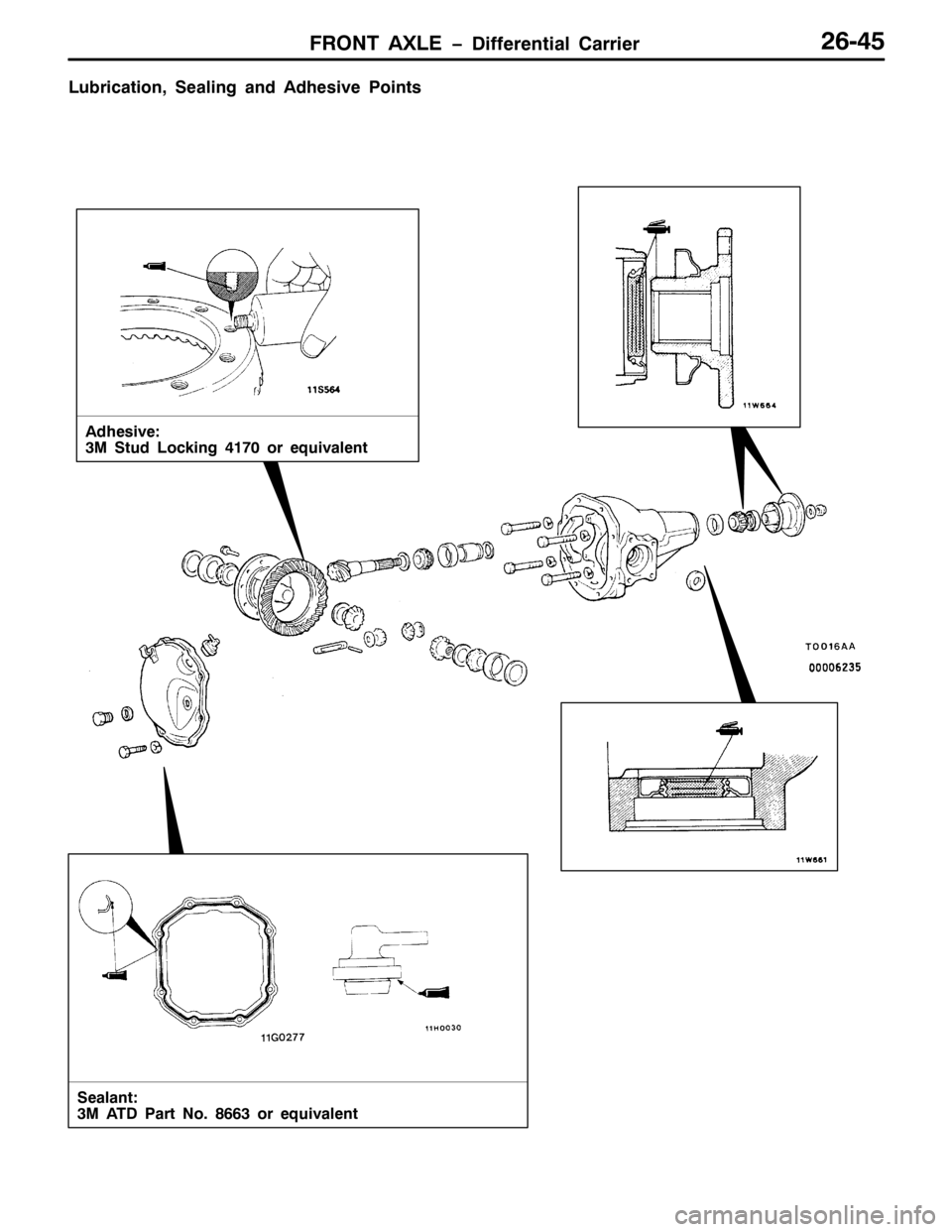 MITSUBISHI PAJERO SPORT 1998 Workshop Manual )5217 $;/( ïLIIHUHQWLDO &DUULHU59078
/XEULFDWLRQ/6HDOLQJ DQG $GKHVLYH 3RLQWV
$GKHVLYH=
60 6WXG /RFNLQJ74:3RU HTXLYDOHQW
6HDODQW=
60 $7 3DUW 1R1 ;996RU HTXLYDOHQW MITSUBISHI PAJERO SPORT 1998 Workshop Manual )5217 $;/( ïLIIHUHQWLDO &DUULHU59078
/XEULFDWLRQ/6HDOLQJ DQG $GKHVLYH 3RLQWV
$GKHVLYH=
60 6WXG /RFNLQJ74:3RU HTXLYDOHQW
6HDODQW=
60 $7 3DUW 1R1 ;996RU HTXLYDOHQW