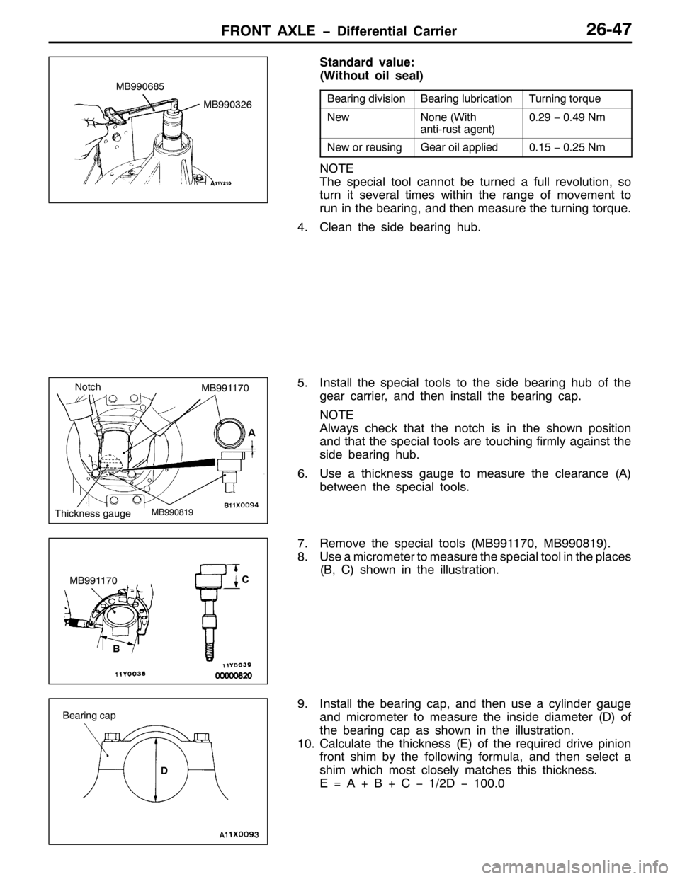 MITSUBISHI PAJERO SPORT 1998 Workshop Manual )5217 $;/( ïLIIHUHQWLDO &DUULHU5907:
6WDQGDUG YDOXH=
+:LWKRXW RLOVHDO,
%HDULQJ GLYLVLRQ%HDULQJ OXEULFDWLRQ7XUQLQJ WRUTXH
1HZ1RQH+:LWK
DQWL0UXVW DJHQW,315<ï317<1P
1HZ RU UHXVLQJ*HDU RLO DSSOLHG3148à MITSUBISHI PAJERO SPORT 1998 Workshop Manual )5217 $;/( ïLIIHUHQWLDO &DUULHU5907:
6WDQGDUG YDOXH=
+:LWKRXW RLOVHDO,
%HDULQJ GLYLVLRQ%HDULQJ OXEULFDWLRQ7XUQLQJ WRUTXH
1HZ1RQH+:LWK
DQWL0UXVW DJHQW,315<ï317<1P
1HZ RU UHXVLQJ*HDU RLO DSSOLHG3148Ã
