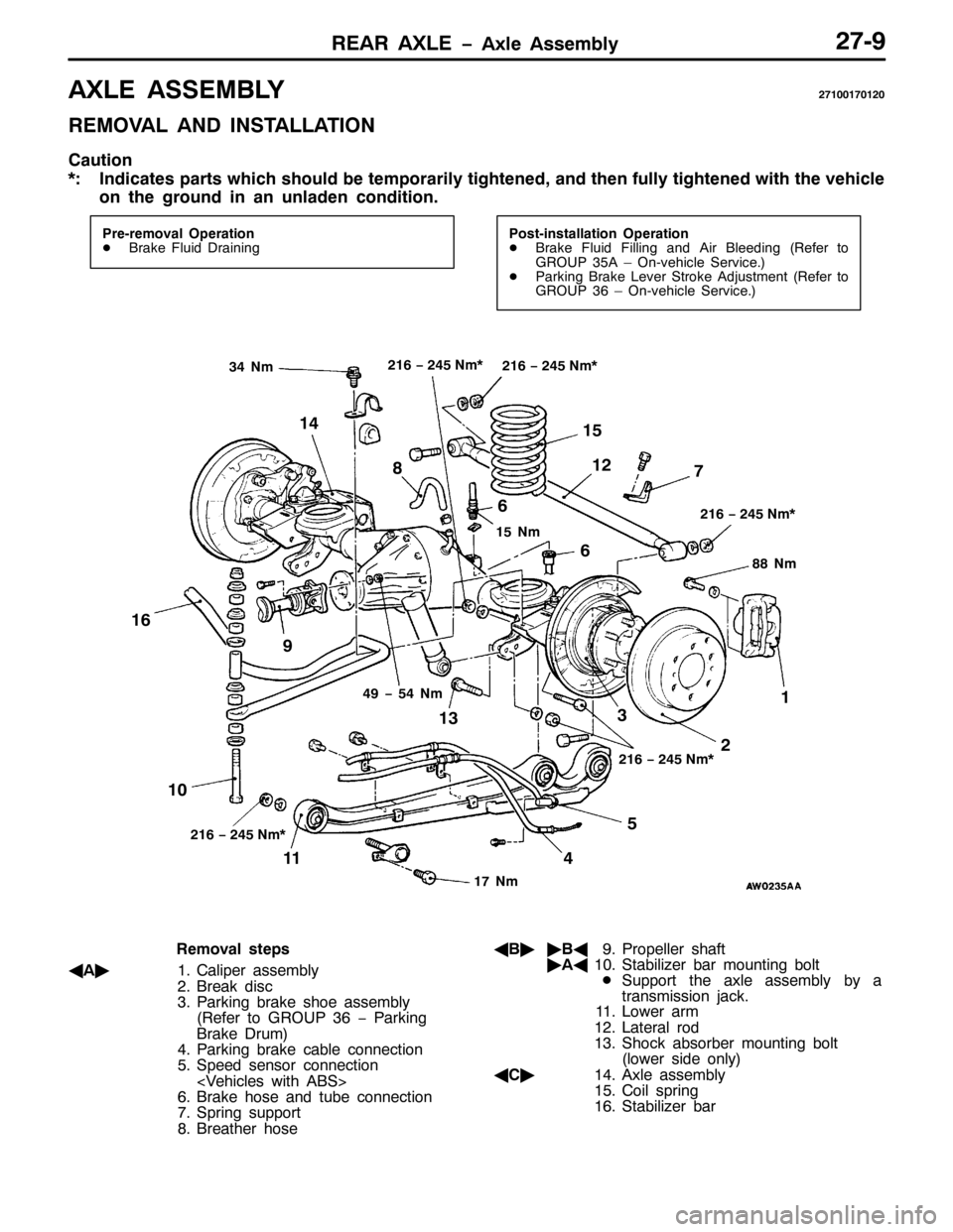 MITSUBISHI PAJERO SPORT 1998 Workshop Manual 5($5 $;/( ï$[OH $VVHPEO\5:0<
$;/( $66(0%/<5:4334:3453
5(029$/ $1 ,167$//$7,21
&DXWLRQ
-=,QGLFDWHV SDUWV ZKLFK VKRXOG EH WHPSRUDULO\ WLJKWHQHG/DQG WKHQ IXOO\ WLJKWHQHG ZLWK WKH YHKLFOH
RQ WKH JURXQG MITSUBISHI PAJERO SPORT 1998 Workshop Manual 5($5 $;/( ï$[OH $VVHPEO\5:0<
$;/( $66(0%/<5:4334:3453
5(029$/ $1 ,167$//$7,21
&DXWLRQ
-=,QGLFDWHV SDUWV ZKLFK VKRXOG EH WHPSRUDULO\ WLJKWHQHG/DQG WKHQ IXOO\ WLJKWHQHG ZLWK WKH YHKLFOH
RQ WKH JURXQG