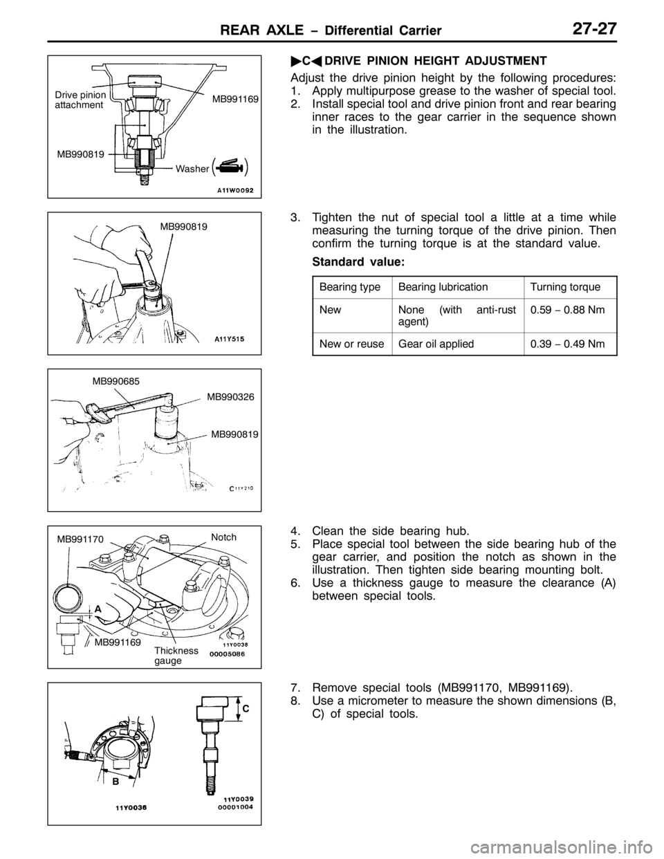 MITSUBISHI PAJERO SPORT 1998 Workshop Manual 5($5 $;/( ïLIIHUHQWLDO &DUULHU5($5 $;/( ïLIIHUHQWLDO &DUULHU5:05:
ò
&*
5,9( 3,1,21 +(,*+7 $-8670(17
$GMXVW WKH GULYH SLQLRQ KHLJKW E\ WKH IROORZLQJ SURFHGXUHV=
41$SSO\ PXOWLSXUSRVH JUHDVH WR WK MITSUBISHI PAJERO SPORT 1998 Workshop Manual 5($5 $;/( ïLIIHUHQWLDO &DUULHU5($5 $;/( ïLIIHUHQWLDO &DUULHU5:05:
ò
&*
5,9( 3,1,21 +(,*+7 $-8670(17
$GMXVW WKH GULYH SLQLRQ KHLJKW E\ WKH IROORZLQJ SURFHGXUHV=
41$SSO\ PXOWLSXUSRVH JUHDVH WR WK