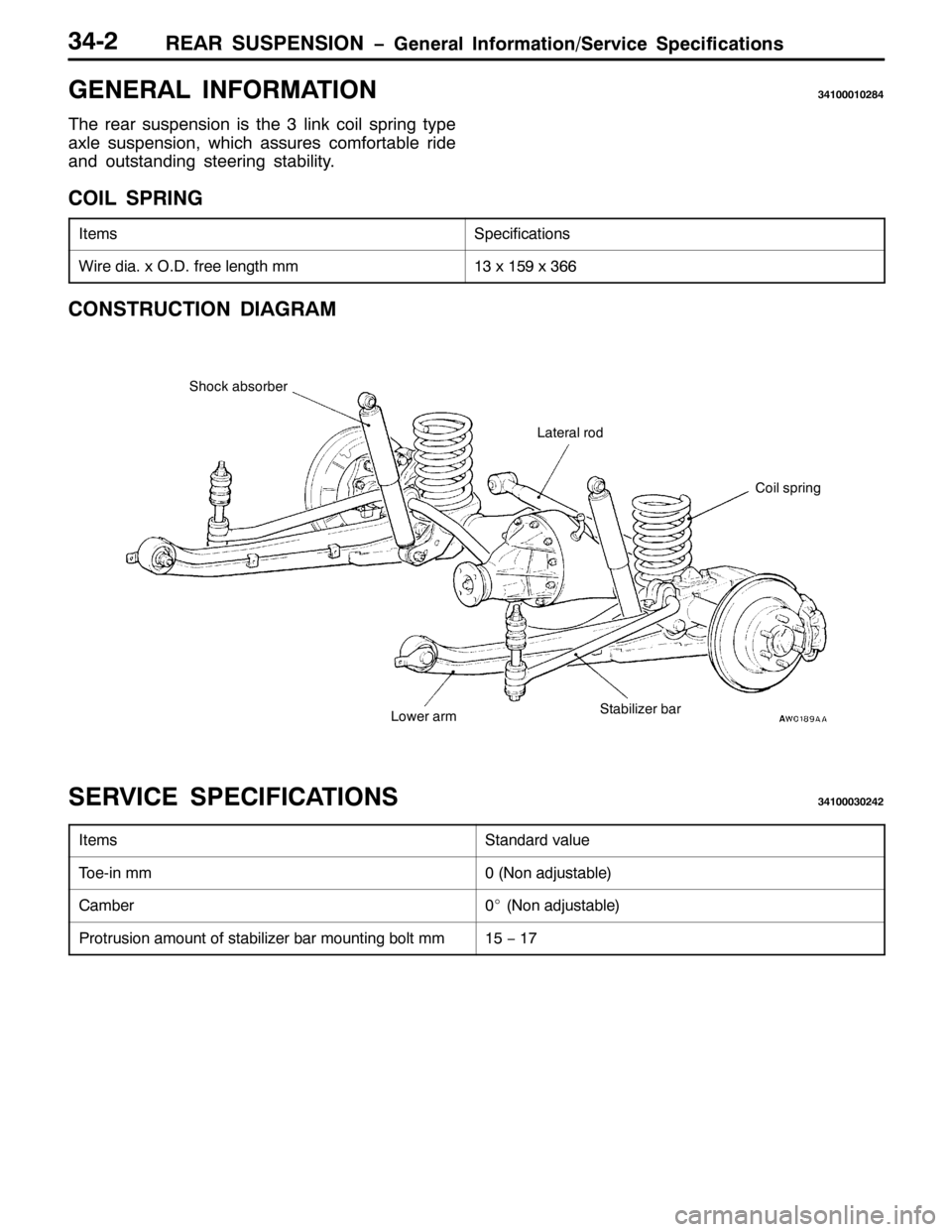 MITSUBISHI PAJERO SPORT 1998 Workshop Manual 5($5 6863(16,21 ï*HQHUDO ,QIRUPDWLRQ26HUYLFH 6SHFLILFDWLRQV6705
*(1(5$/ ,1)250$7,21674333435;7
7KH UHDU VXVSHQVLRQ LV WKH6OLQN FRLO VSULQJ W\SH
D[OH VXVSHQVLRQ/ZKLFK DVVXUHV FRPIRUWDEOH ULGH
DQG RXWV MITSUBISHI PAJERO SPORT 1998 Workshop Manual 5($5 6863(16,21 ï*HQHUDO ,QIRUPDWLRQ26HUYLFH 6SHFLILFDWLRQV6705
*(1(5$/ ,1)250$7,21674333435;7
7KH UHDU VXVSHQVLRQ LV WKH6OLQN FRLO VSULQJ W\SH
D[OH VXVSHQVLRQ/ZKLFK DVVXUHV FRPIRUWDEOH ULGH
DQG RXWV