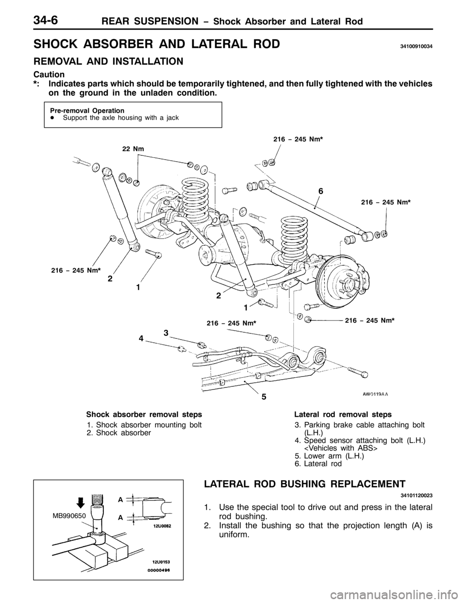 MITSUBISHI PAJERO SPORT 1998 Workshop Manual 5($5 6863(16,21 ï6KRFN $EVRUEHU DQG /DWHUDO 5RG6709
6+2&. $%625%(5 $1 /$7(5$/ 5267433<43367
5(029$/ $1 ,167$//$7,21
&DXWLRQ
-=,QGLFDWHV SDUWV ZKLFK VKRXOG EH WHPSRUDULO\ WLJKWHQHG/DQG WKHQ IXOO\ W MITSUBISHI PAJERO SPORT 1998 Workshop Manual 5($5 6863(16,21 ï6KRFN $EVRUEHU DQG /DWHUDO 5RG6709
6+2&. $%625%(5 $1 /$7(5$/ 5267433<43367
5(029$/ $1 ,167$//$7,21
&DXWLRQ
-=,QGLFDWHV SDUWV ZKLFK VKRXOG EH WHPSRUDULO\ WLJKWHQHG/DQG WKHQ IXOO\ W