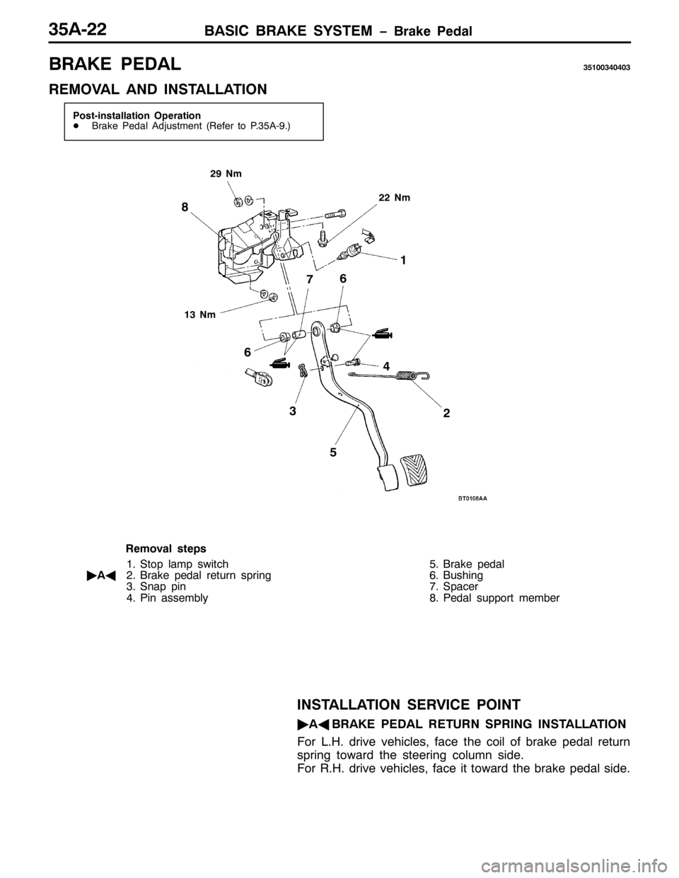 MITSUBISHI PAJERO SPORT 1998 Workshop Manual %$6,& %5$.( 6<67(0 ï%UDNH 3HGDO68$055
%5$.( 3($/68433673736
5(029$/ $1 ,167$//$7,21
3RVW0LQVWDOODWLRQ 2SHUDWLRQ
-%UDNH 3HGDO $GMXVWPHQW+5HIHU WR 3168$0<1,
4
5<1P
551P
9 ;
67 :
85 9
461P
5HPRYDO VWH MITSUBISHI PAJERO SPORT 1998 Workshop Manual %$6,& %5$.( 6<67(0 ï%UDNH 3HGDO68$055
%5$.( 3($/68433673736
5(029$/ $1 ,167$//$7,21
3RVW0LQVWDOODWLRQ 2SHUDWLRQ
-%UDNH 3HGDO $GMXVWPHQW+5HIHU WR 3168$0<1,
4
5<1P
551P
9 ;
67 :
85 9
461P
5HPRYDO VWH