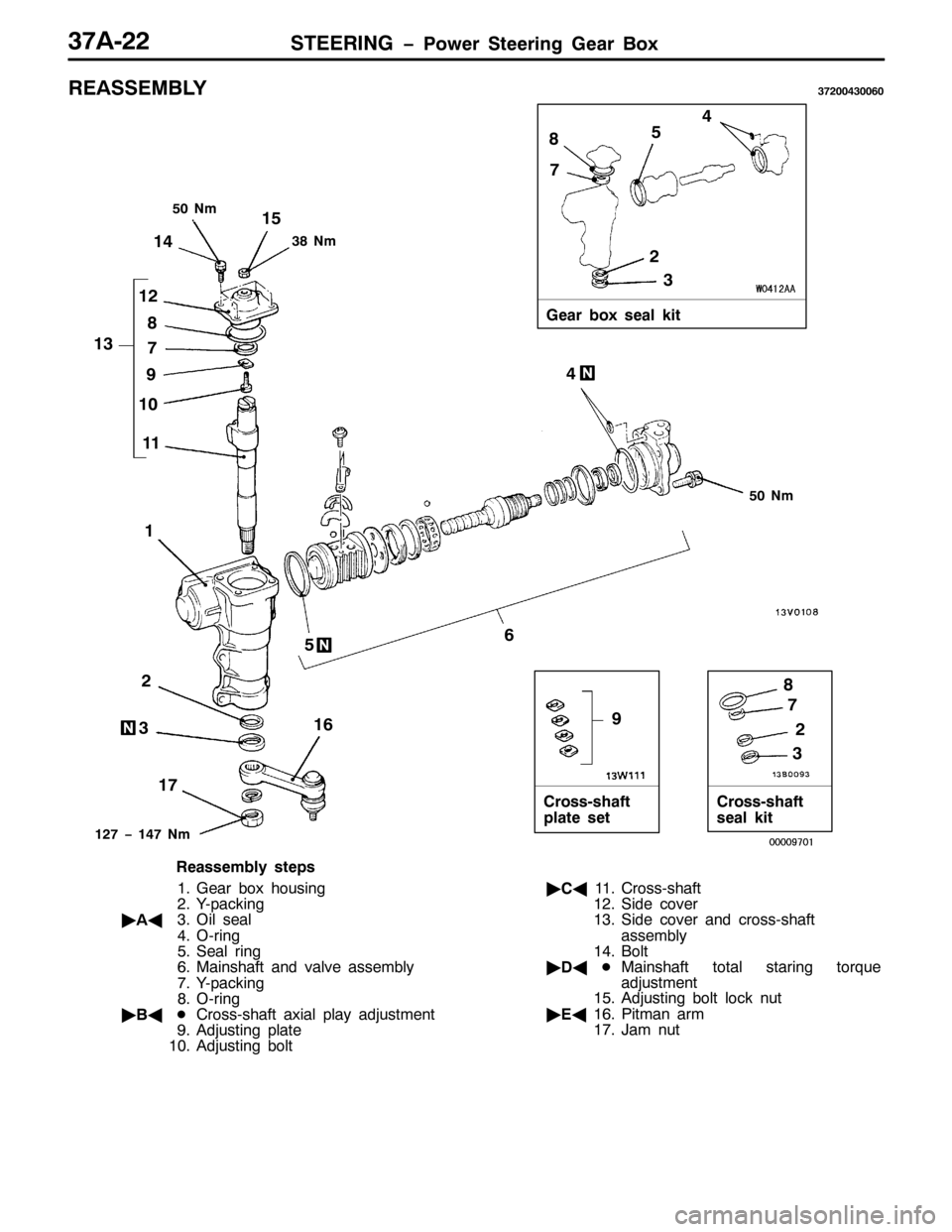 MITSUBISHI PAJERO SPORT 1998  Workshop Manual 67((5,1* ï3RZHU 6WHHULQJ *HDU %R[6:$055
5($66(0%/<6:533763393
45:ï47:1P
*HDU ER[ VHDO NLW
831P
48
47
45
;
:
<
43
44 46
4
5
6
4:497
89
6;1P
831P
&URVV0VKDIW
SODWH VHW&URVV0VKDIW
VHDO NLW
7
8
;
:
5
6
