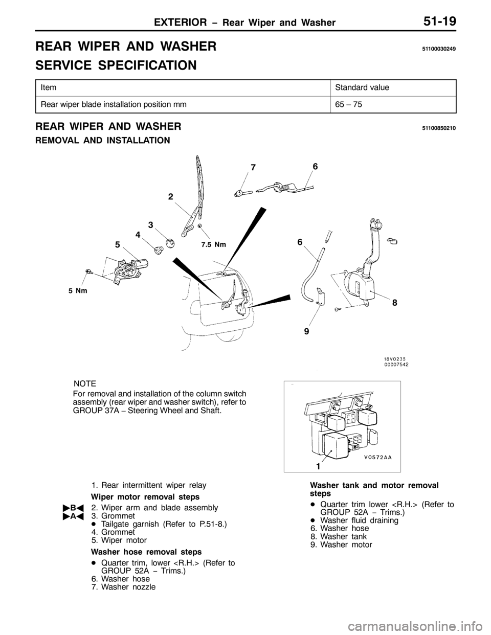 MITSUBISHI PAJERO SPORT 1998  Workshop Manual (;7(5,25 ï5HDU :LSHU DQG :DVKHU8404<
5($5 :,3(5 $1 :$6+(58443336357<
6(59,&( 63(&,),&$7,21
,WHP6WDQGDUG YDOXH
5HDU ZLSHU EODGH LQVWDOODWLRQ SRVLWLRQ PP98²:8
5($5 :,3(5 $1 :$6+(584433;83543
5(029$/