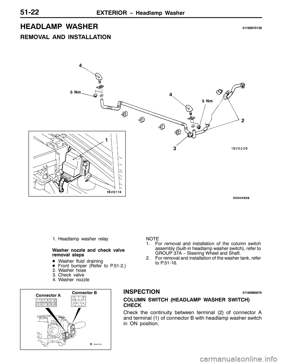 MITSUBISHI PAJERO SPORT 1998  Workshop Manual (;7(5,25 ï+HDGODPS :DVKHU84055
+($/$03 :$6+(584433<:346;
5(029$/ $1 ,167$//$7,21
81P
81P
45
6 7
7
41+HDGODPS ZDVKHU UHOD\
:DVKHU QR]]OH DQG FKHFN YDOYH
UHPRYDO VWHSV
-:DVKHU IOXLG GUDLQLQJ
-)URQW E