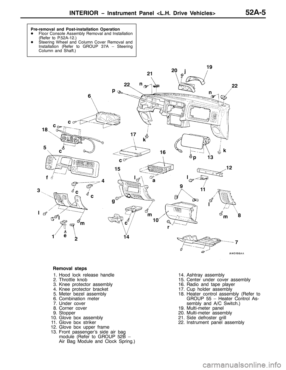 MITSUBISHI PAJERO SPORT 1998 Workshop Manual ,17(5,25 ï,QVWUXPHQW 3DQHO?/1+1ULYH 9HKLFOHV!85$08
3UH0UHPRYDO DQG 3RVW0LQVWDOODWLRQ 2SHUDWLRQ
-)ORRU &RQVROH $VVHPEO\ 5HPRYDO DQG ,QVWDOODWLRQ
+5HIHU WR 3185$0451,
-6WHHULQJ :KHHO DQG &ROXPQ &RYHU MITSUBISHI PAJERO SPORT 1998 Workshop Manual ,17(5,25 ï,QVWUXPHQW 3DQHO?/1+1ULYH 9HKLFOHV!85$08
3UH0UHPRYDO DQG 3RVW0LQVWDOODWLRQ 2SHUDWLRQ
-)ORRU &RQVROH $VVHPEO\ 5HPRYDO DQG ,QVWDOODWLRQ
+5HIHU WR 3185$0451,
-6WHHULQJ :KHHO DQG &ROXPQ &RYHU
