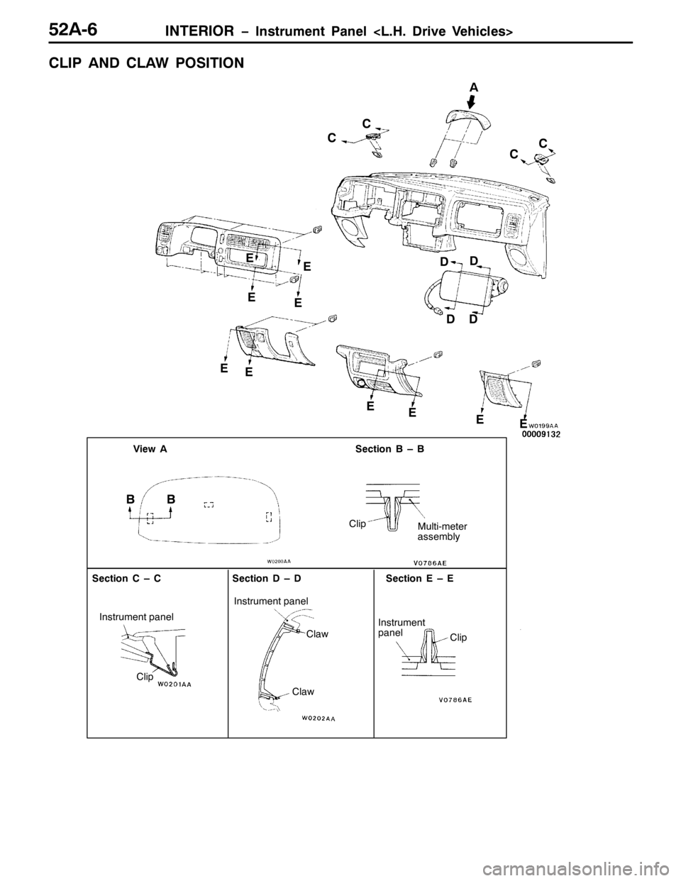 MITSUBISHI PAJERO SPORT 1998  Workshop Manual ,17(5,25 ï,QVWUXPHQW 3DQHO?/1+1ULYH 9HKLFOHV!85$09
&/,3 $1 &/$: 326,7,21
& $
(
((
(
(
(
(
( (
(& &&



9LHZ $6HFWLRQ % ² %
&OLS
0XOWL0PHWHU
DVVHPEO\
%%
6HFWLRQ & ² &
,QVWUXPHQW SDQHO
&OLS
6HF