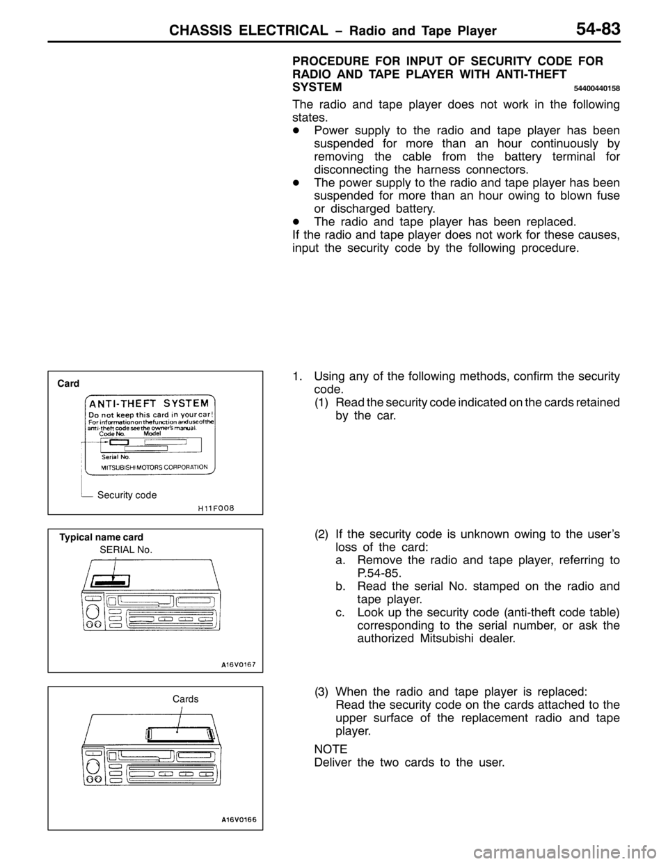 MITSUBISHI PAJERO SPORT 1998 Workshop Manual &+$66,6 (/(&75,&$/ ï5DGLR DQG 7DSH 3OD\HU870;6
352&(85( )25 ,1387 2) 6(&85,7< &2( )25
5$,2 $1 7$3( 3/$<(5 :,7+ $17,07+()7
6<67(0
8773377348;
7KH UDGLR DQG WDSH SOD\HU GRHV QRW ZRUN LQ WKH IROORZL MITSUBISHI PAJERO SPORT 1998 Workshop Manual &+$66,6 (/(&75,&$/ ï5DGLR DQG 7DSH 3OD\HU870;6
352&(85( )25 ,1387 2) 6(&85,7< &2( )25
5$,2 $1 7$3( 3/$<(5 :,7+ $17,07+()7
6<67(0
8773377348;
7KH UDGLR DQG WDSH SOD\HU GRHV QRW ZRUN LQ WKH IROORZL