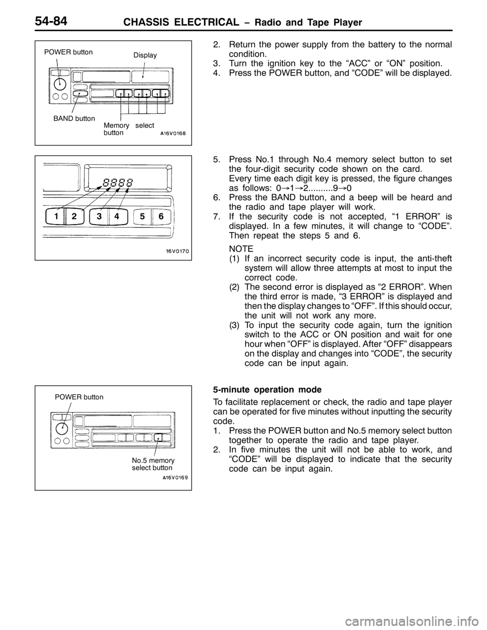 MITSUBISHI PAJERO SPORT 1998 Workshop Manual &+$66,6 (/(&75,&$/ ï5DGLR DQG 7DSH 3OD\HU870;7
515HWXUQ WKH SRZHU VXSSO\ IURP WKH EDWWHU\ WR WKH QRUPDO
FRQGLWLRQ1
617XUQ WKH LJQLWLRQ NH\ WR WKH ´$&&µ RU ´21µ SRVLWLRQ1
713UHVV WKH 32:(5 EXWWRQ/ MITSUBISHI PAJERO SPORT 1998 Workshop Manual &+$66,6 (/(&75,&$/ ï5DGLR DQG 7DSH 3OD\HU870;7
515HWXUQ WKH SRZHU VXSSO\ IURP WKH EDWWHU\ WR WKH QRUPDO
FRQGLWLRQ1
617XUQ WKH LJQLWLRQ NH\ WR WKH ´$&&µ RU ´21µ SRVLWLRQ1
713UHVV WKH 32:(5 EXWWRQ/