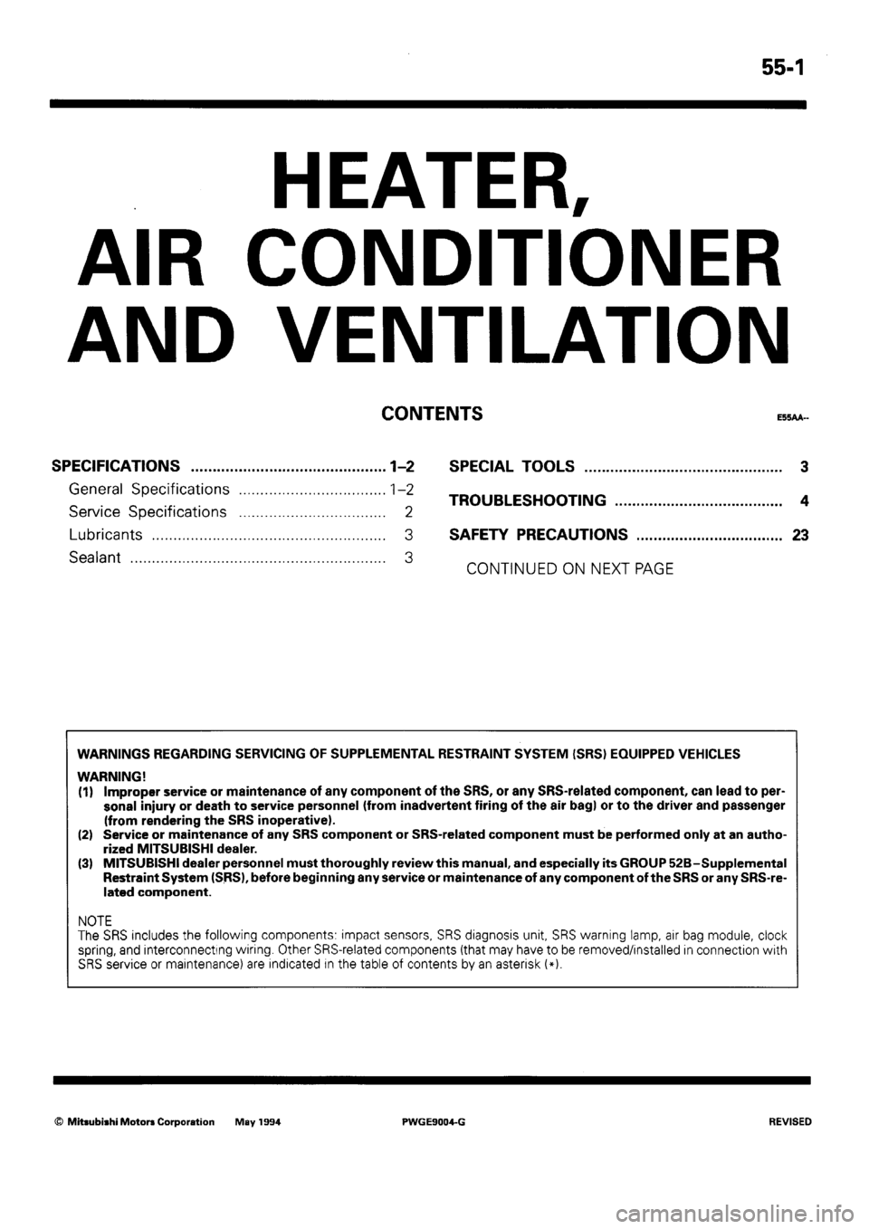 MITSUBISHI SIGMA 1991  Workshop Manual 