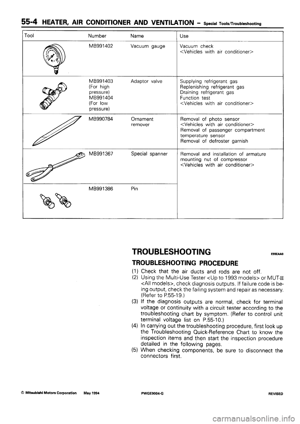 MITSUBISHI SIGMA 1991  Workshop Manual 