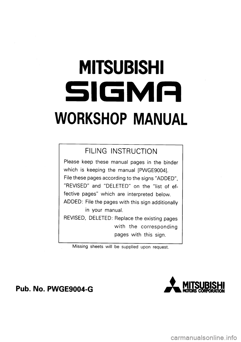 MITSUBISHI SIGMA 1991  Workshop Manual 