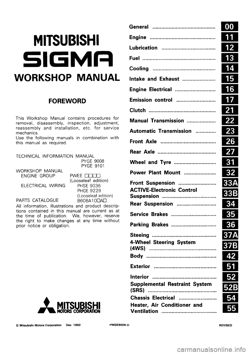 MITSUBISHI SIGMA 1991  Workshop Manual 