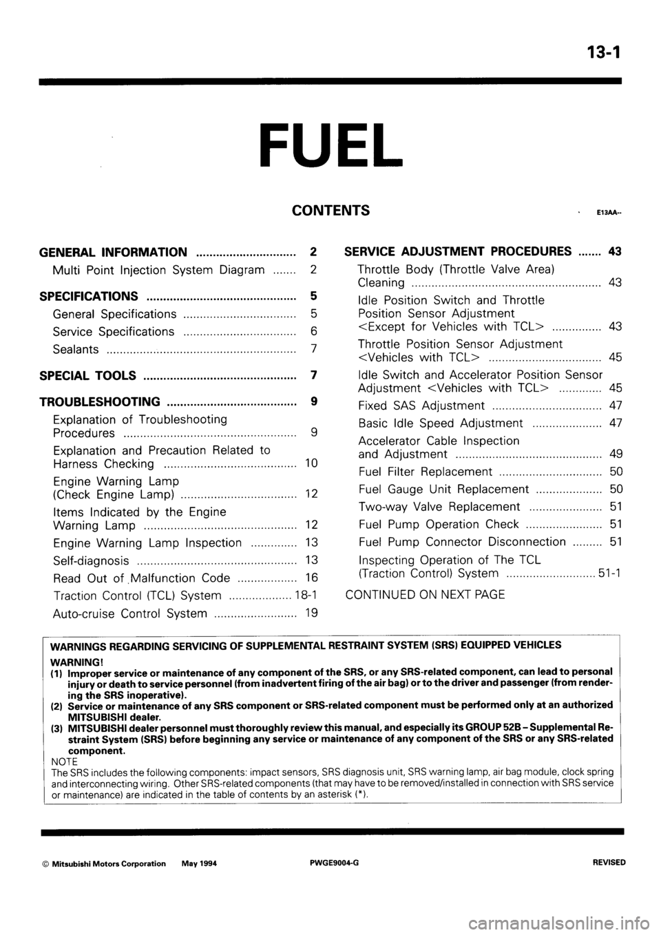 MITSUBISHI SIGMA 1991 Owners Manual 