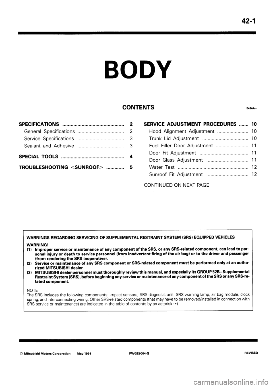 MITSUBISHI SIGMA 1991  Workshop Manual 