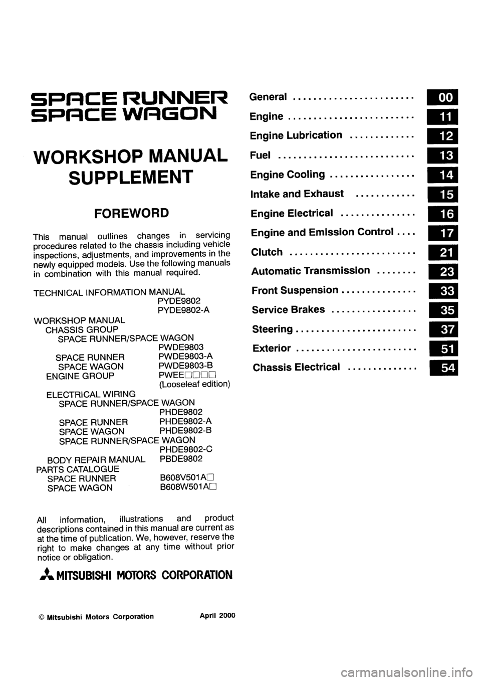 MITSUBISHI SPACE RUNNER 2001 Workshop Manual MITSUBISHI SPACE RUNNER 2001 Workshop Manual